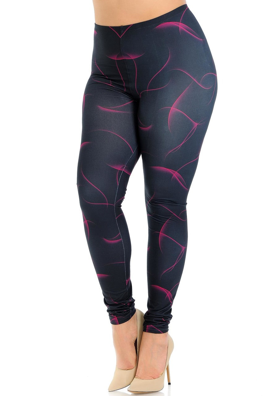 Creamy Soft Fuchsia Mist Extra Plus Size Leggings - 3X-5X - USA Fashion (XPlus One Size,Black)