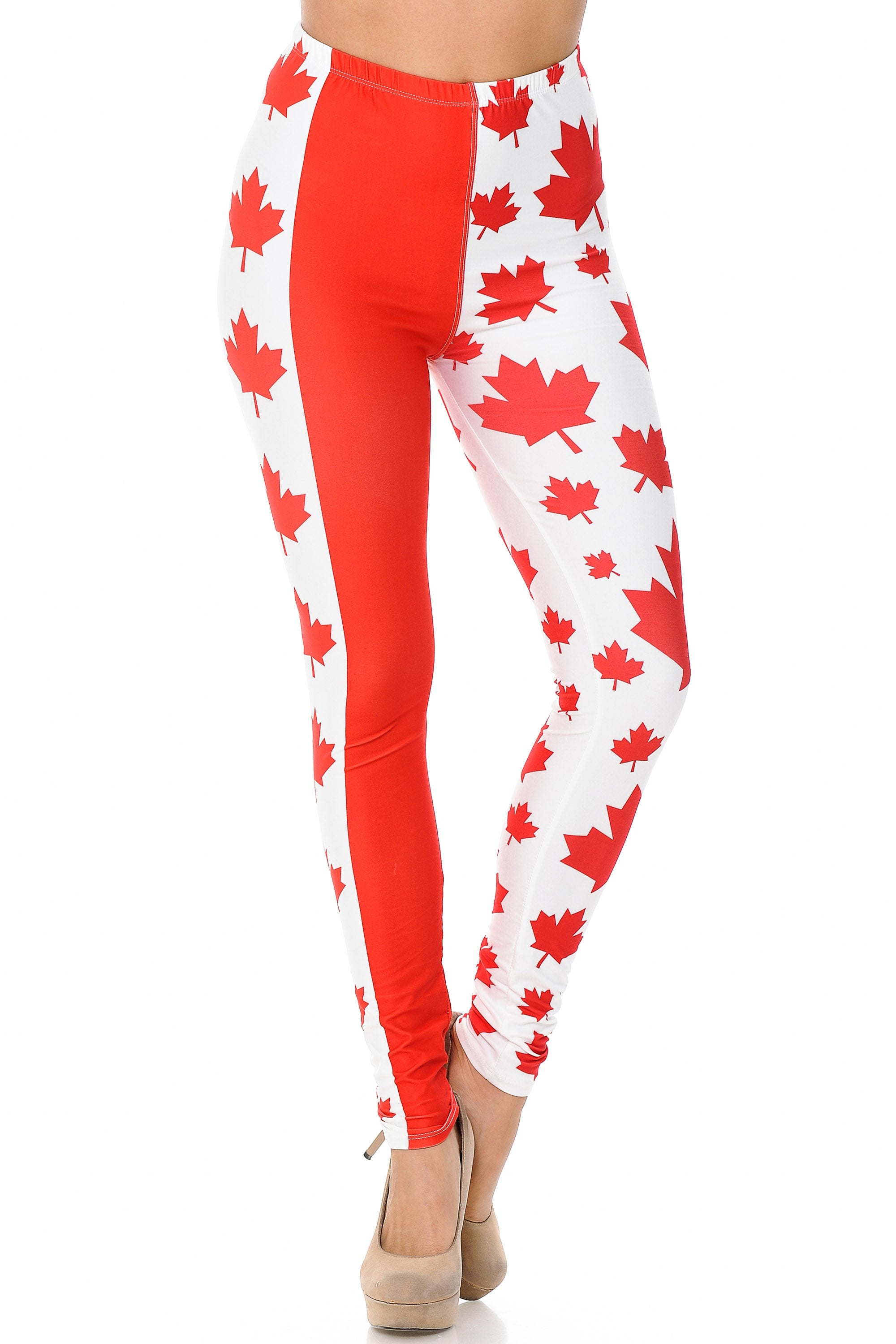 Creamy Soft Canadian Flag Extra Plus Size Leggings - 3X-5X (Red,XPlus One Size)