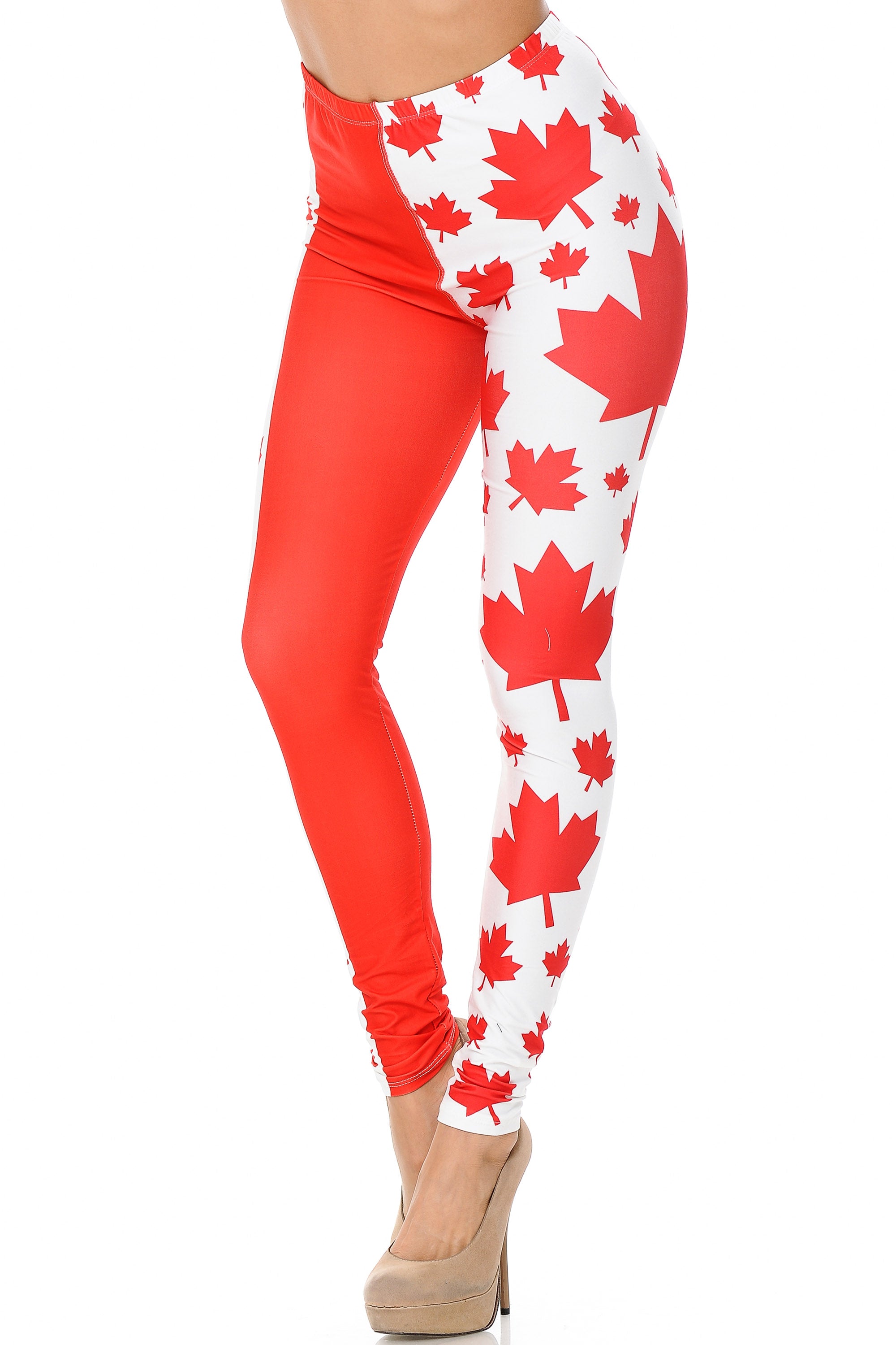 Creamy Soft Canadian Flag Extra Plus Size Leggings - 3X-5X (Red,XPlus One Size)