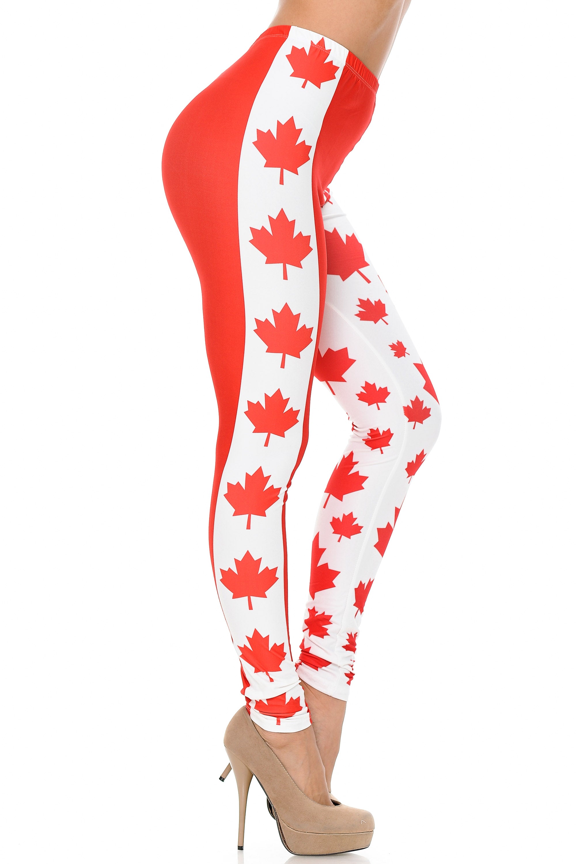 Creamy Soft Canadian Flag Extra Plus Size Leggings - 3X-5X (Red,XPlus One Size)