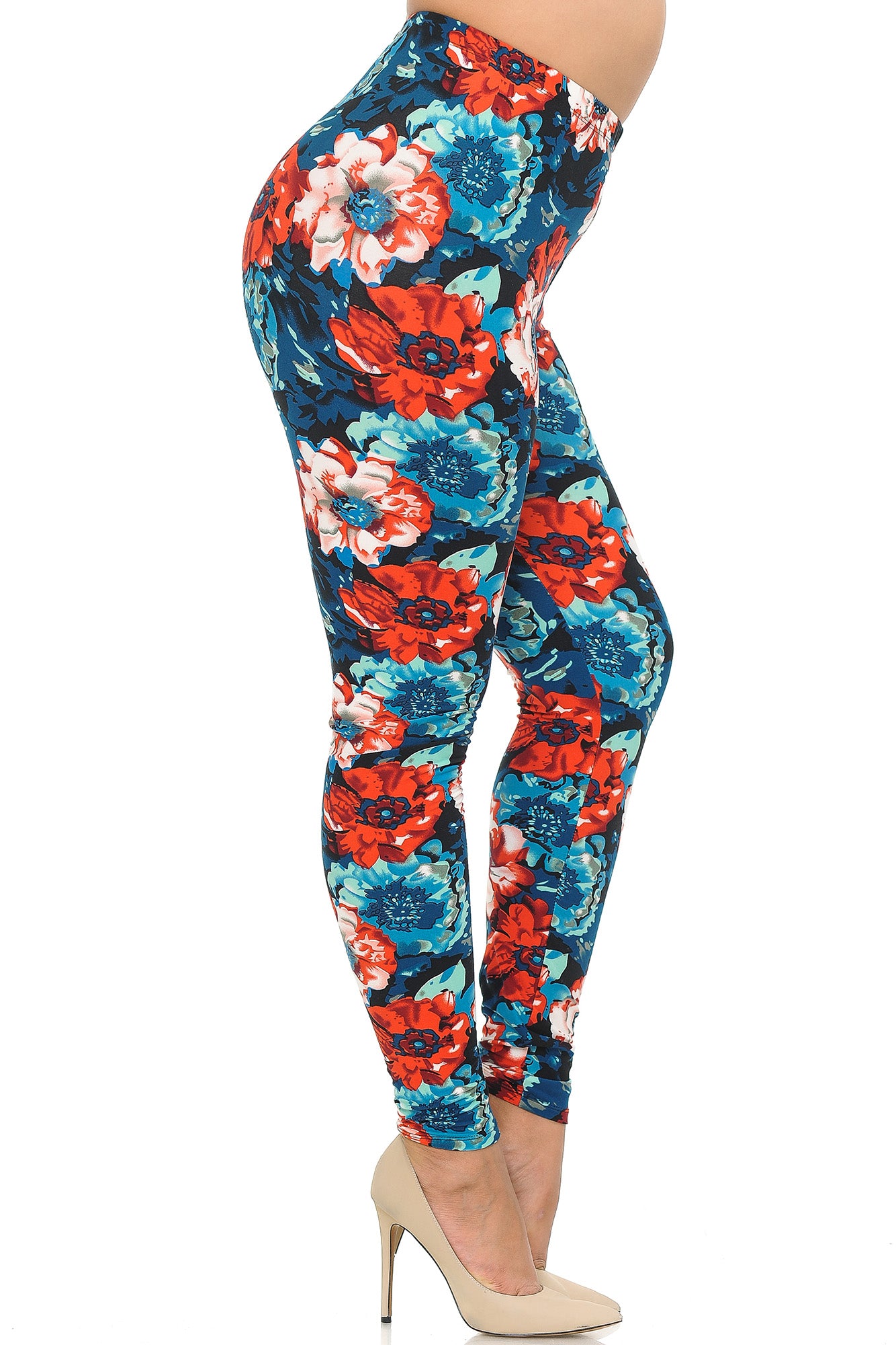 Buttery Soft Painted Floral Extra Plus Size Leggings - 3X-5X (XPlus One Size,Multi Color Bold)