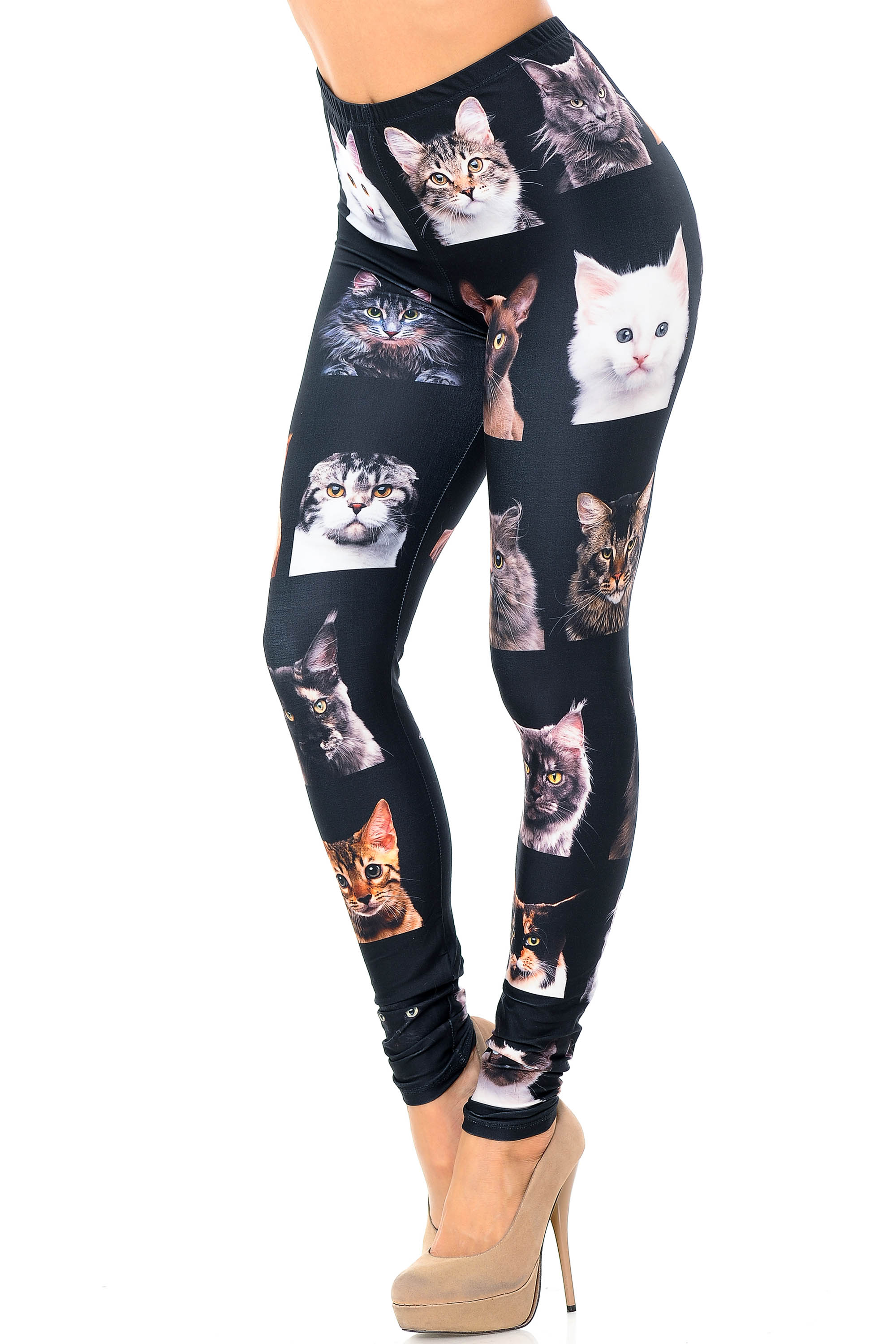 Creamy Soft Cute Kitty Cat Faces Extra Plus Size Leggings - 3X-5X - Version 2 - USA Fashion (XPlus One Size,Black)