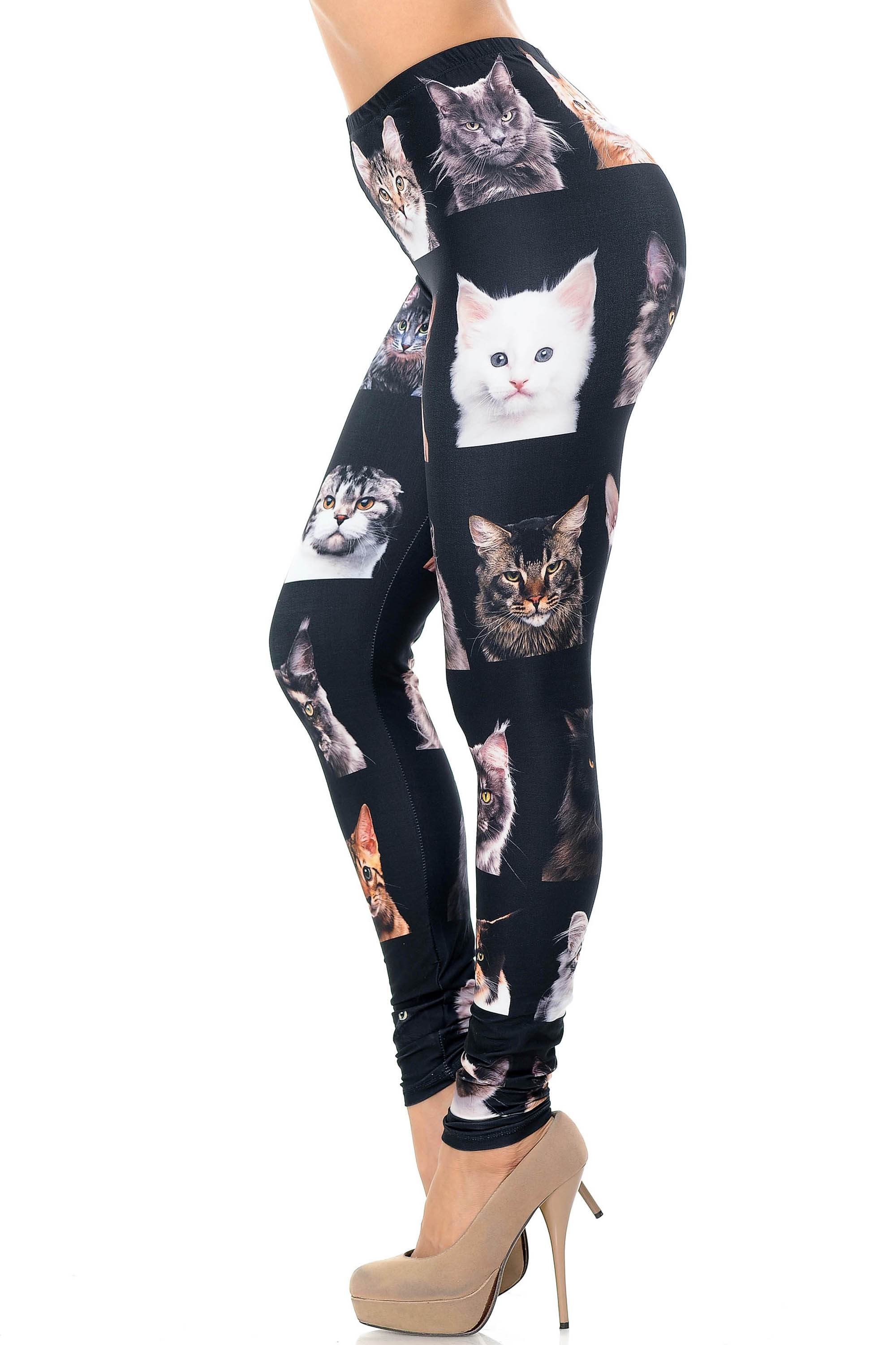 Creamy Soft Cute Kitty Cat Faces Extra Plus Size Leggings - 3X-5X - Version 2 - USA Fashion (XPlus One Size,Black)