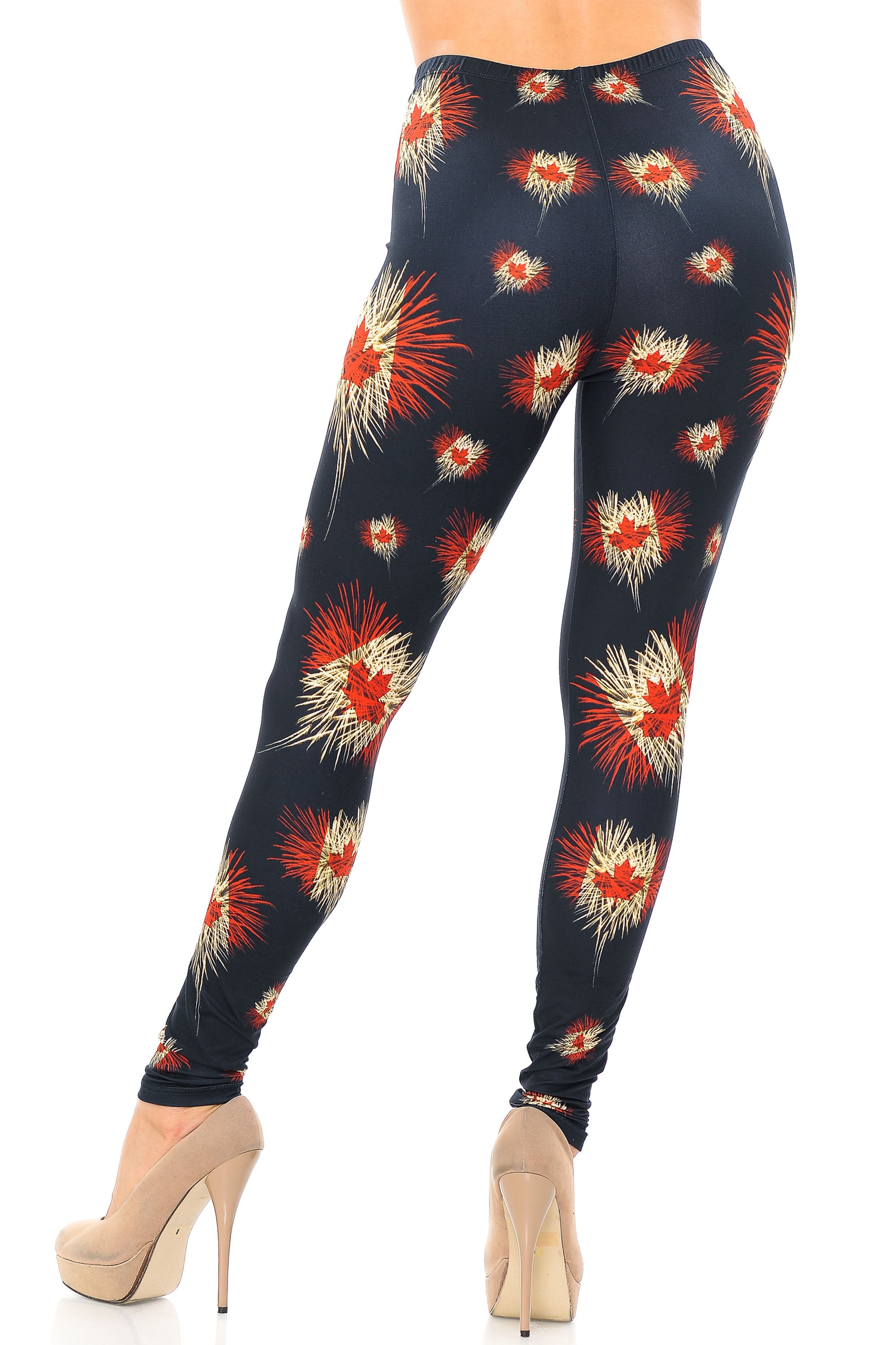 Creamy Soft Canadian Flag Fireworks Extra Plus Size Leggings - 3X-5X - USA Fashion (XPlus One Size,Black)
