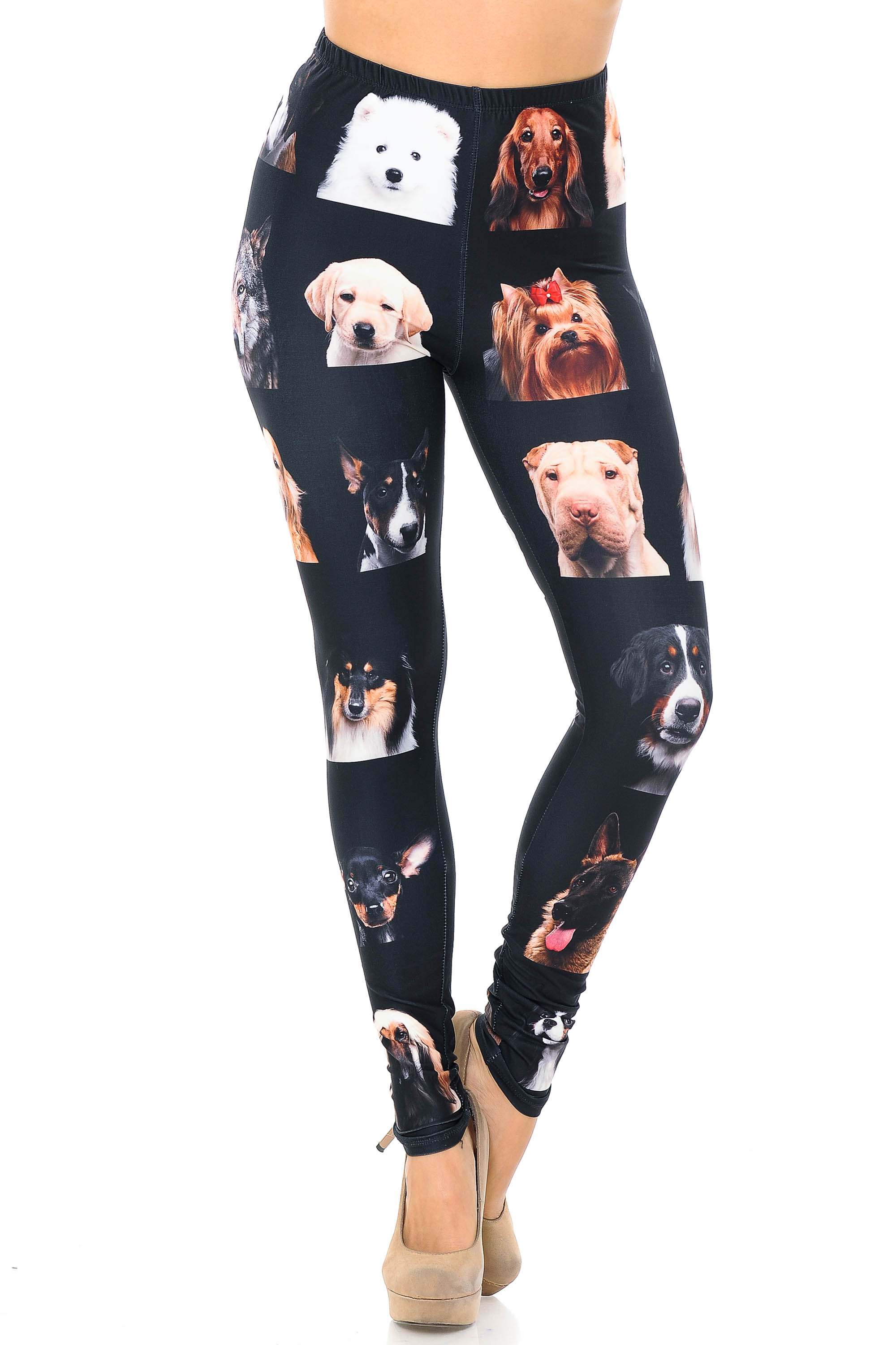 Creamy Soft Cute Puppy Dog Faces Extra Plus Size Leggings - 3X-5X - Version 2 - USA Fashion (XPlus One Size,Black)