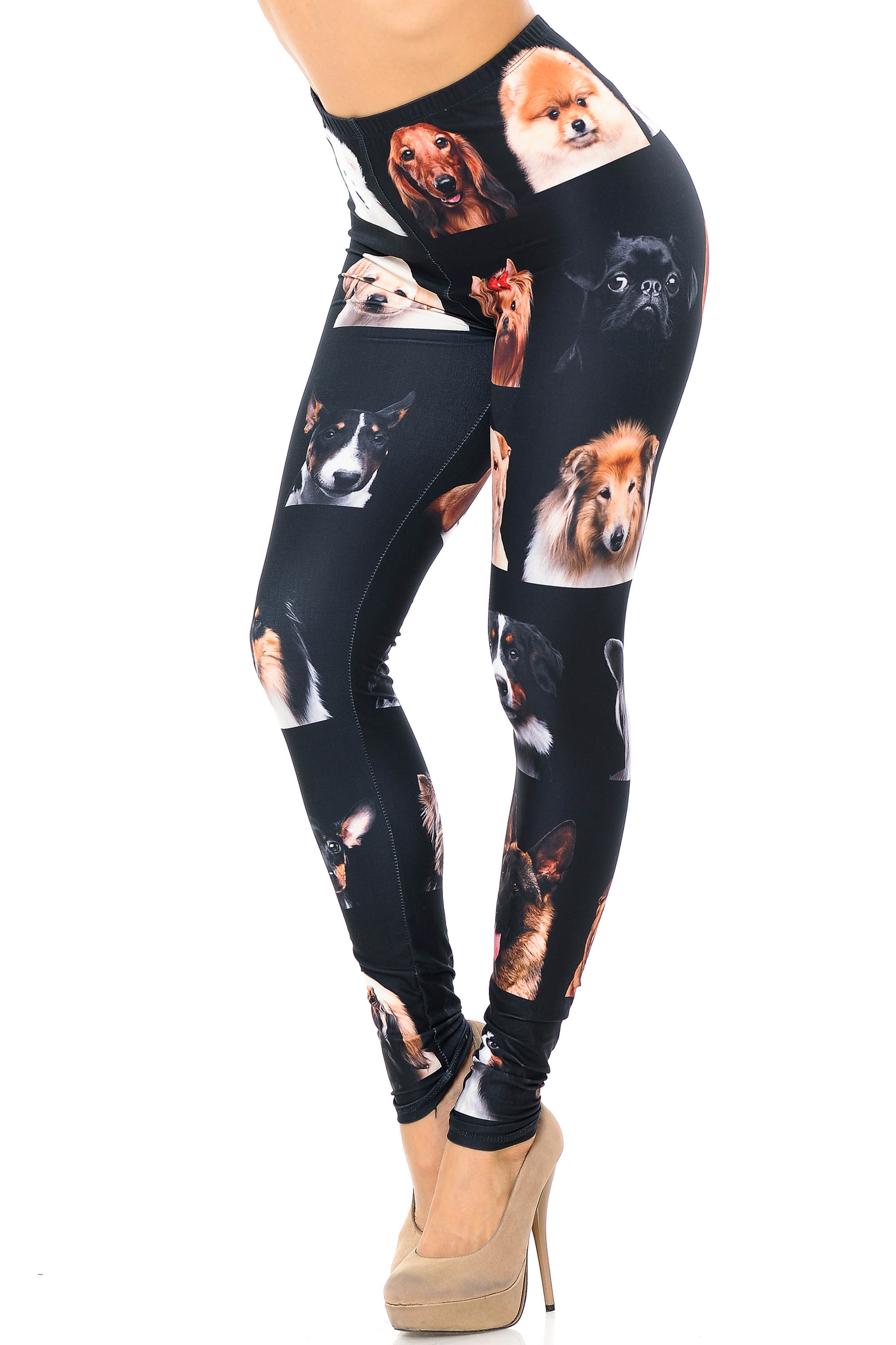 Creamy Soft Cute Puppy Dog Faces Extra Plus Size Leggings - 3X-5X - Version 2 - USA Fashion (XPlus One Size,Black)
