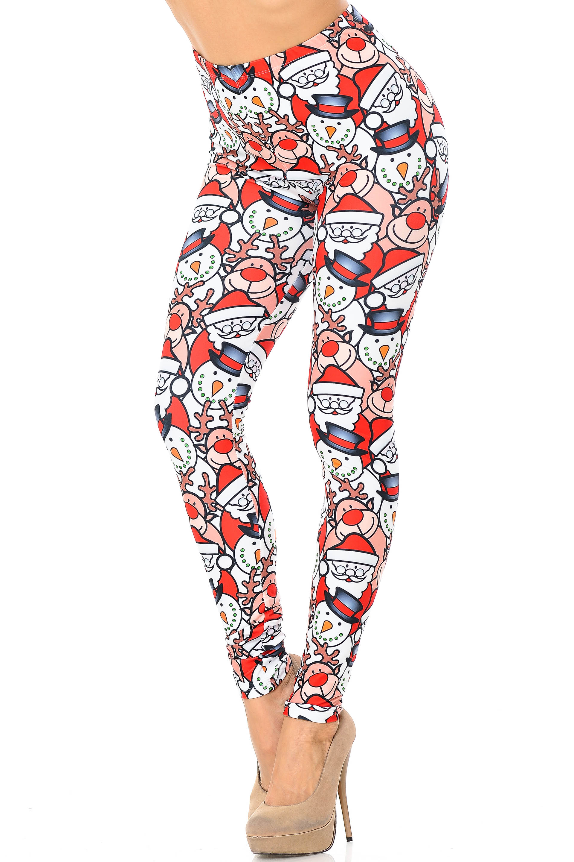 Creamy Soft Frosty Santa Rudolph Extra Plus Size Leggings - 3X-5X - USA Fashion (XPlus One Size,White)