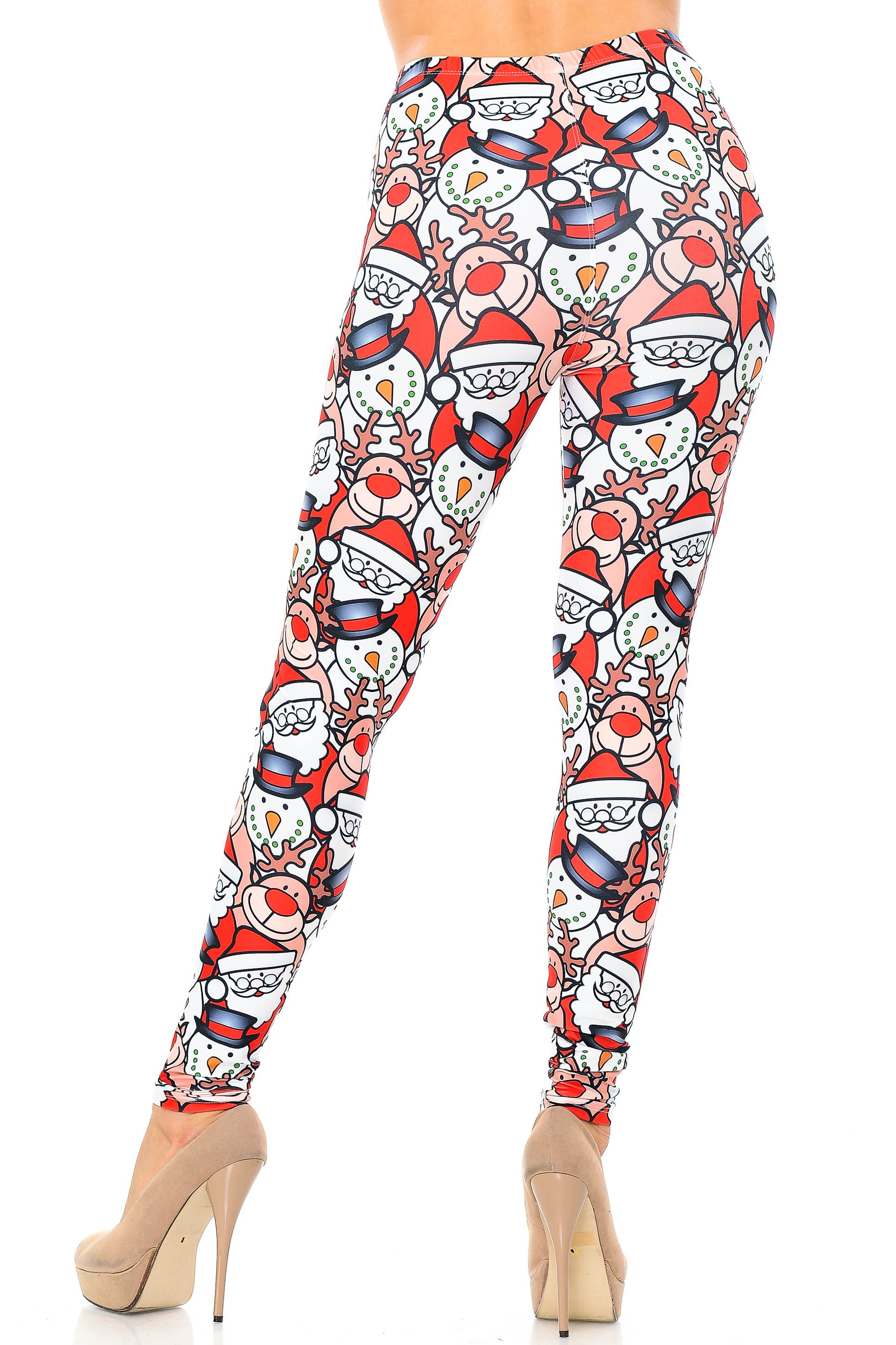 Creamy Soft Frosty Santa Rudolph Extra Plus Size Leggings - 3X-5X - USA Fashion (XPlus One Size,White)