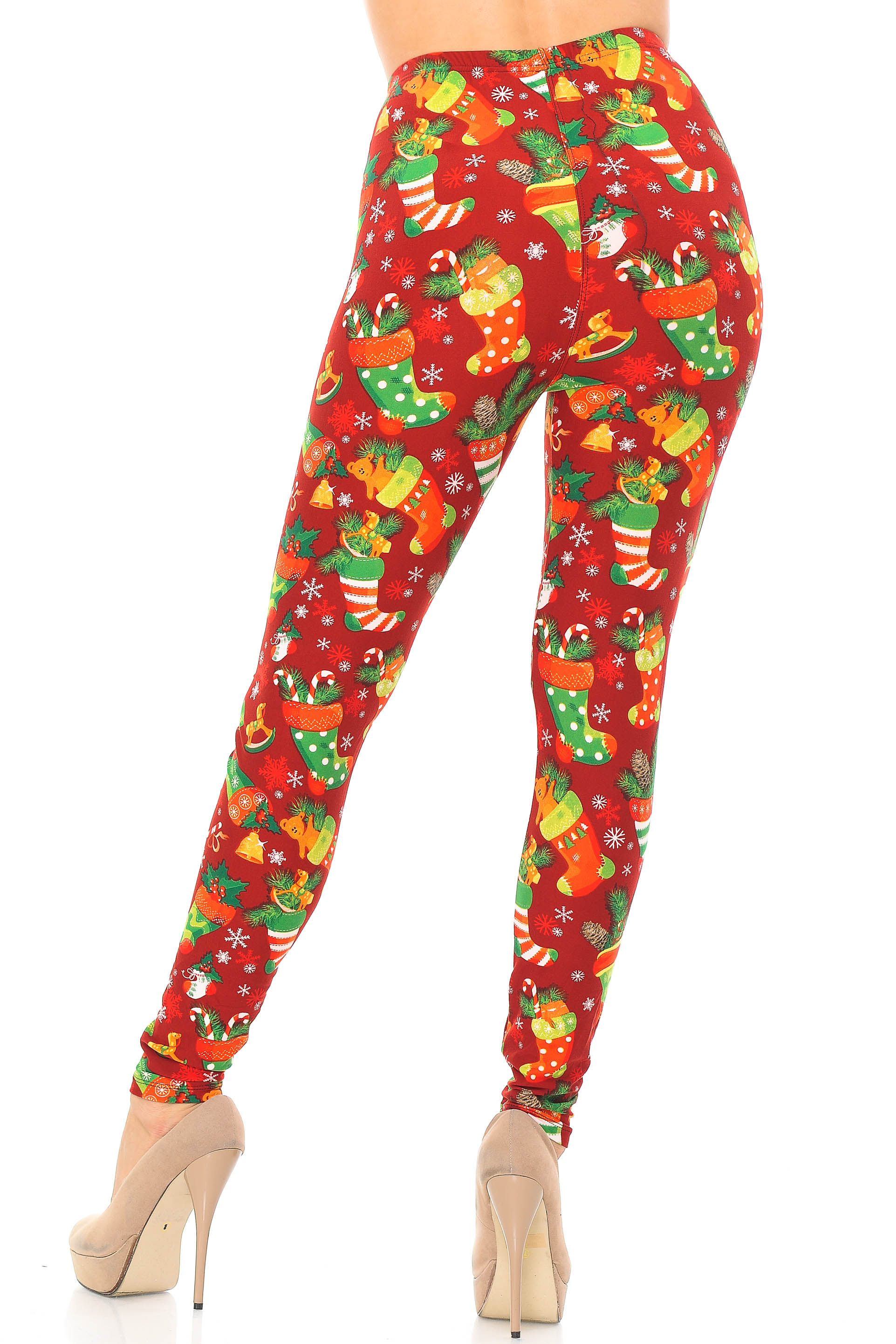 Buttery Soft Ruby Red Christmas Stocking Extra Plus Size Leggings - 3X-5X (Red,XPlus One Size)