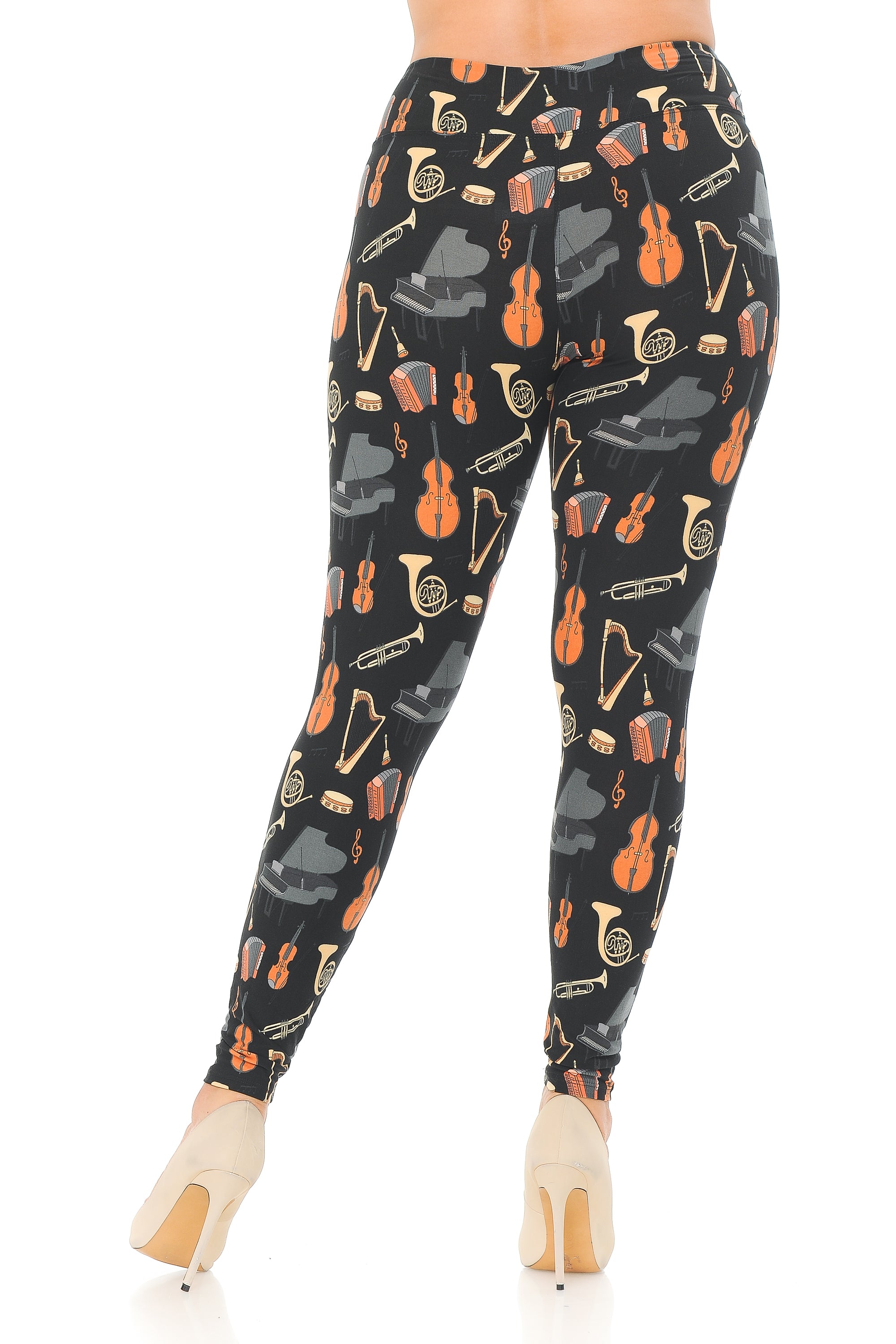 Buttery Soft Musical Instrument Extra Plus Size Leggings - 3X-5X (XPlus One Size,Black)