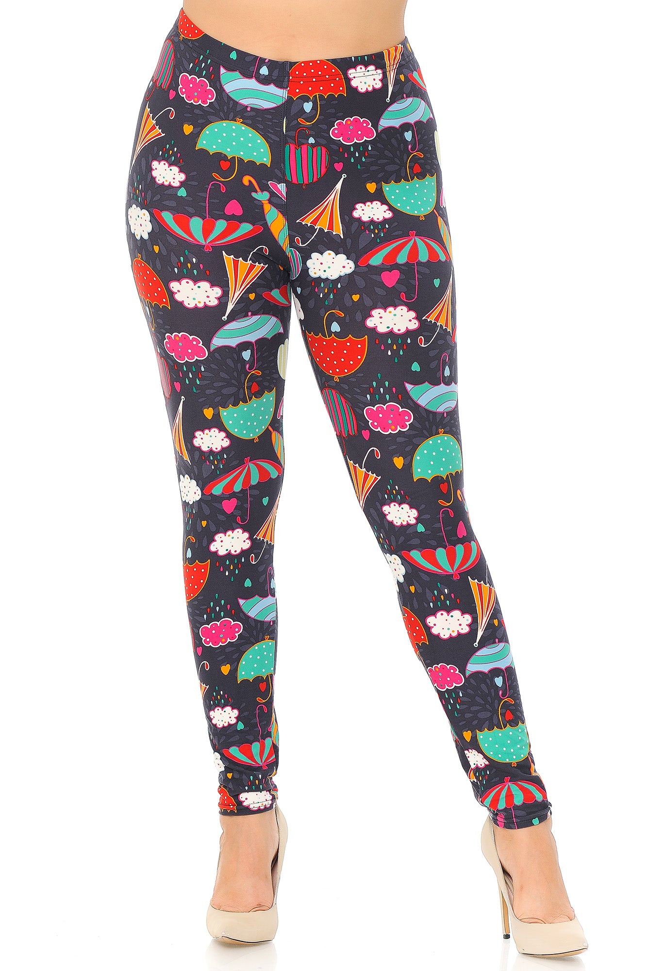 Buttery Soft Vintage Umbrella Extra Plus Size Leggings - 3X-5X (XPlus One Size,Multi Color Bold)
