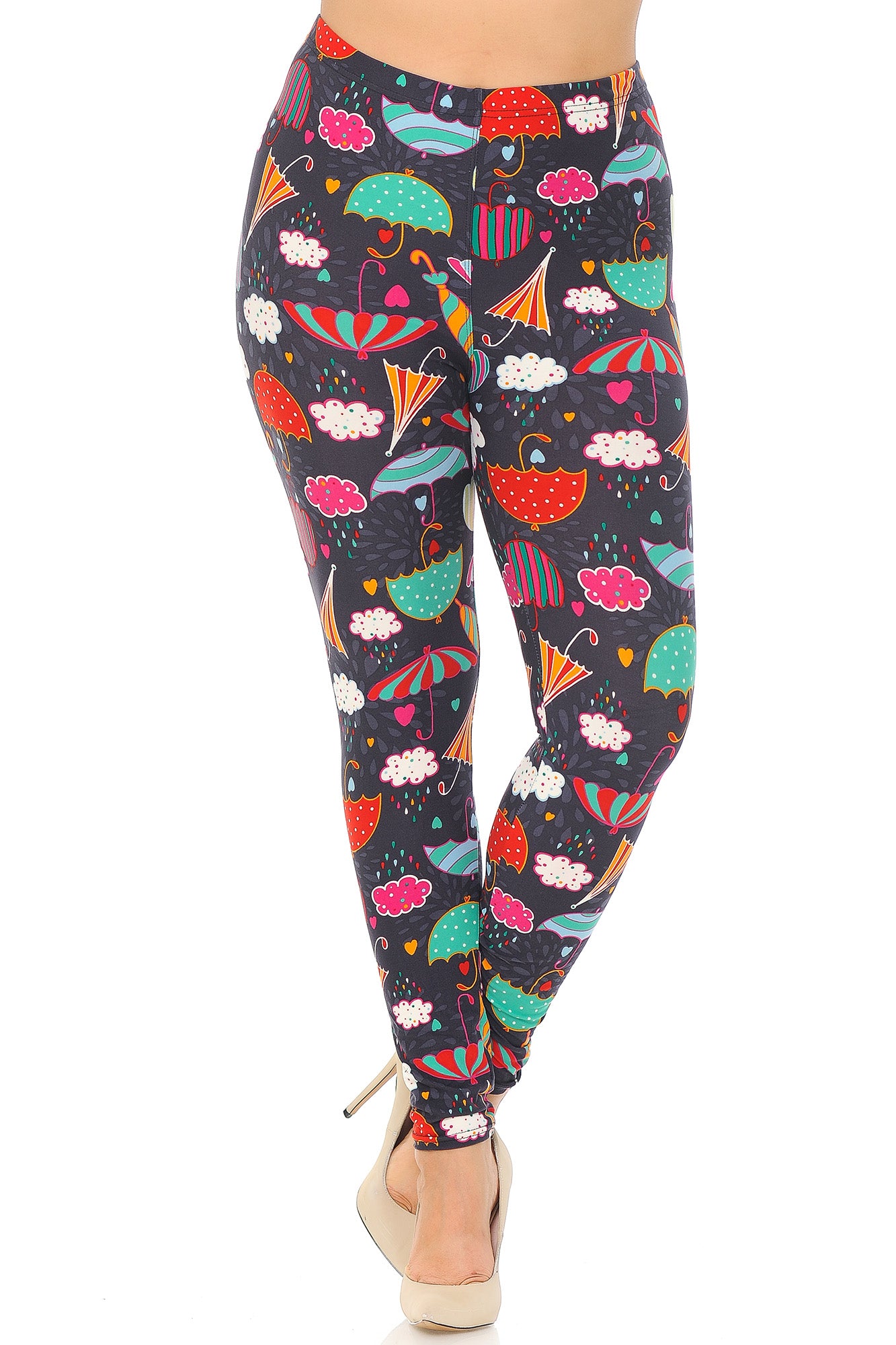 Buttery Soft Vintage Umbrella Extra Plus Size Leggings - 3X-5X (XPlus One Size,Multi Color Bold)