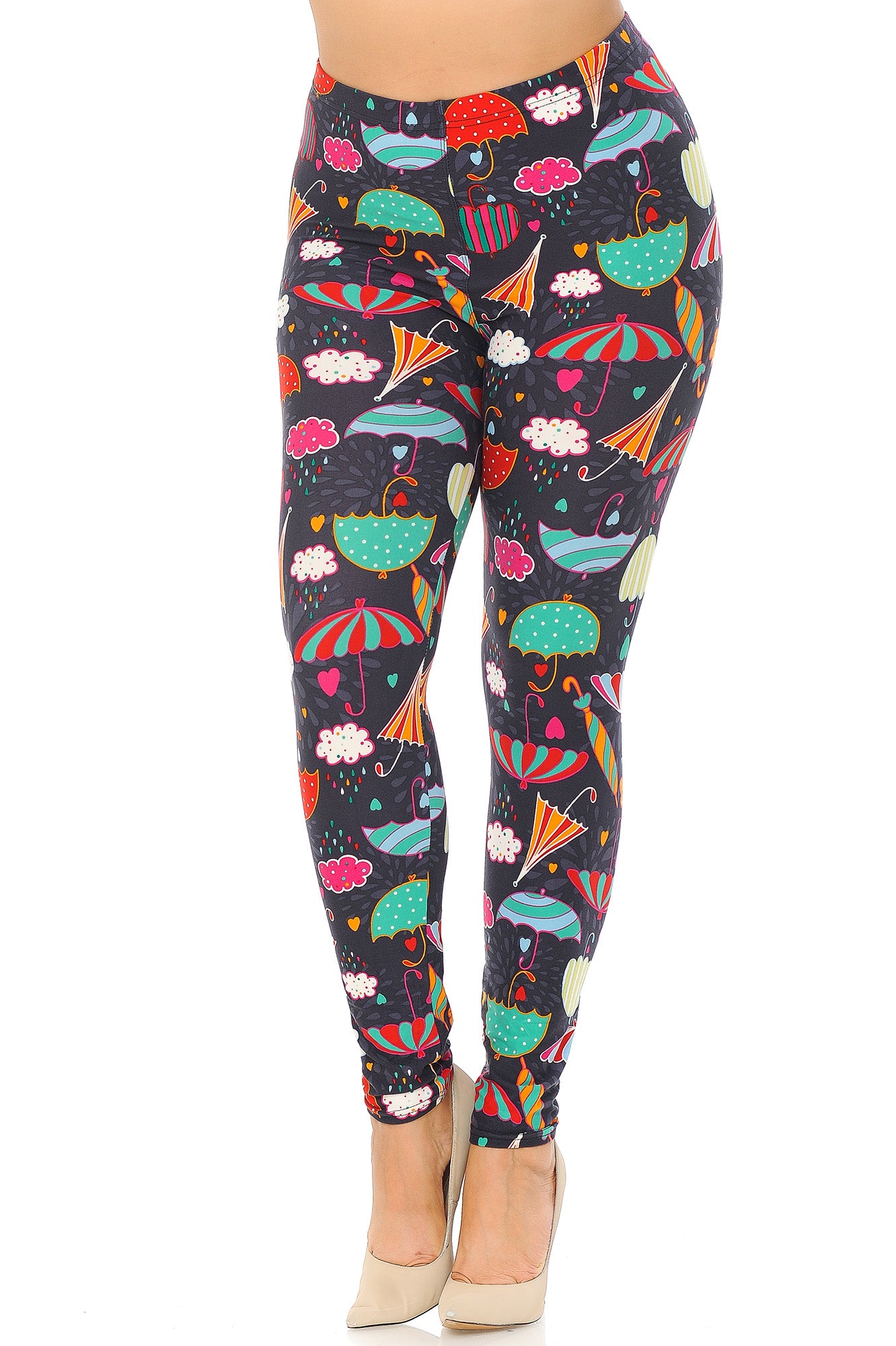 Buttery Soft Vintage Umbrella Extra Plus Size Leggings - 3X-5X (XPlus One Size,Multi Color Bold)