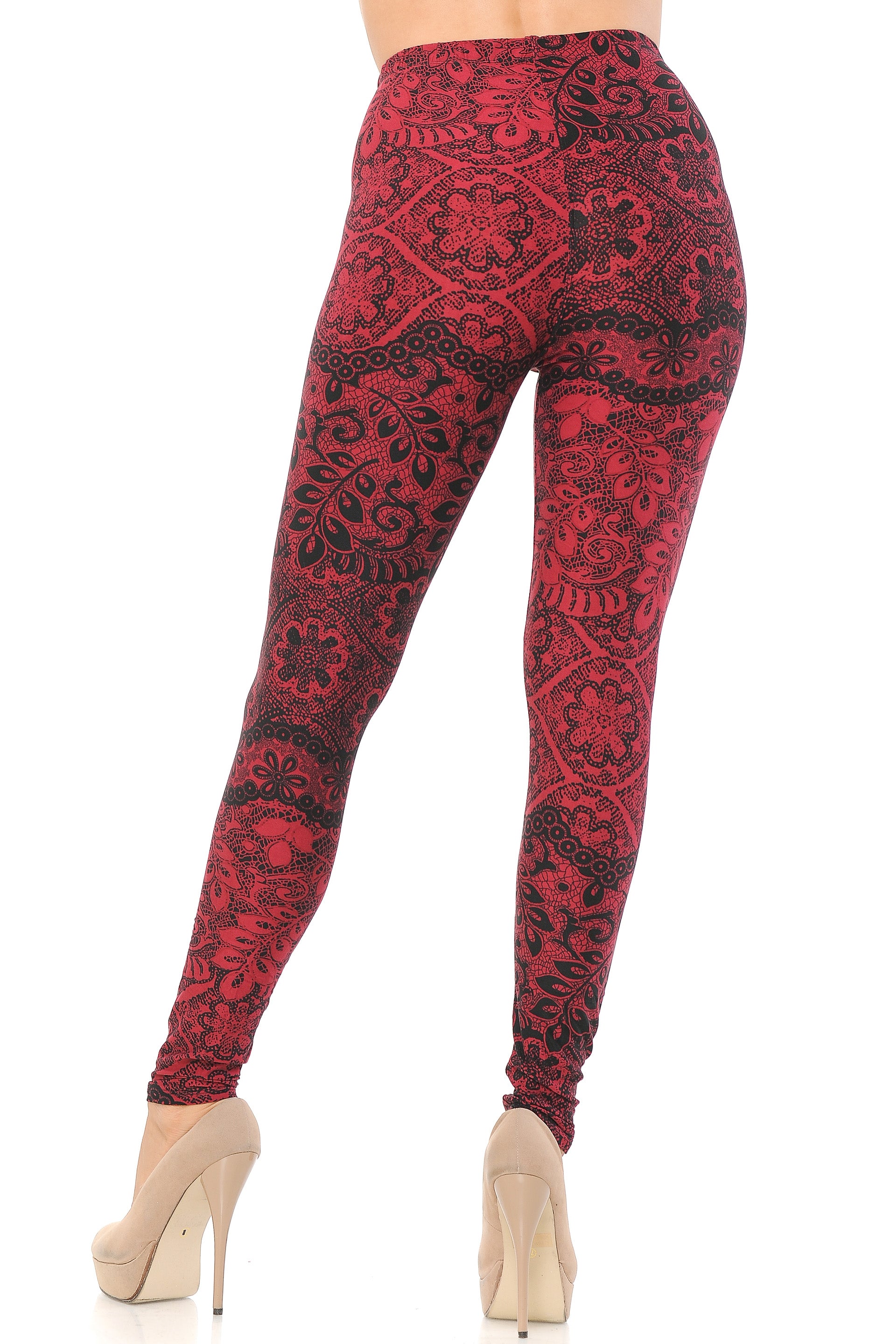 Buttery Soft Rouge Leaf Extra Plus Size Leggings - 3X-5X (Red,XPlus One Size)