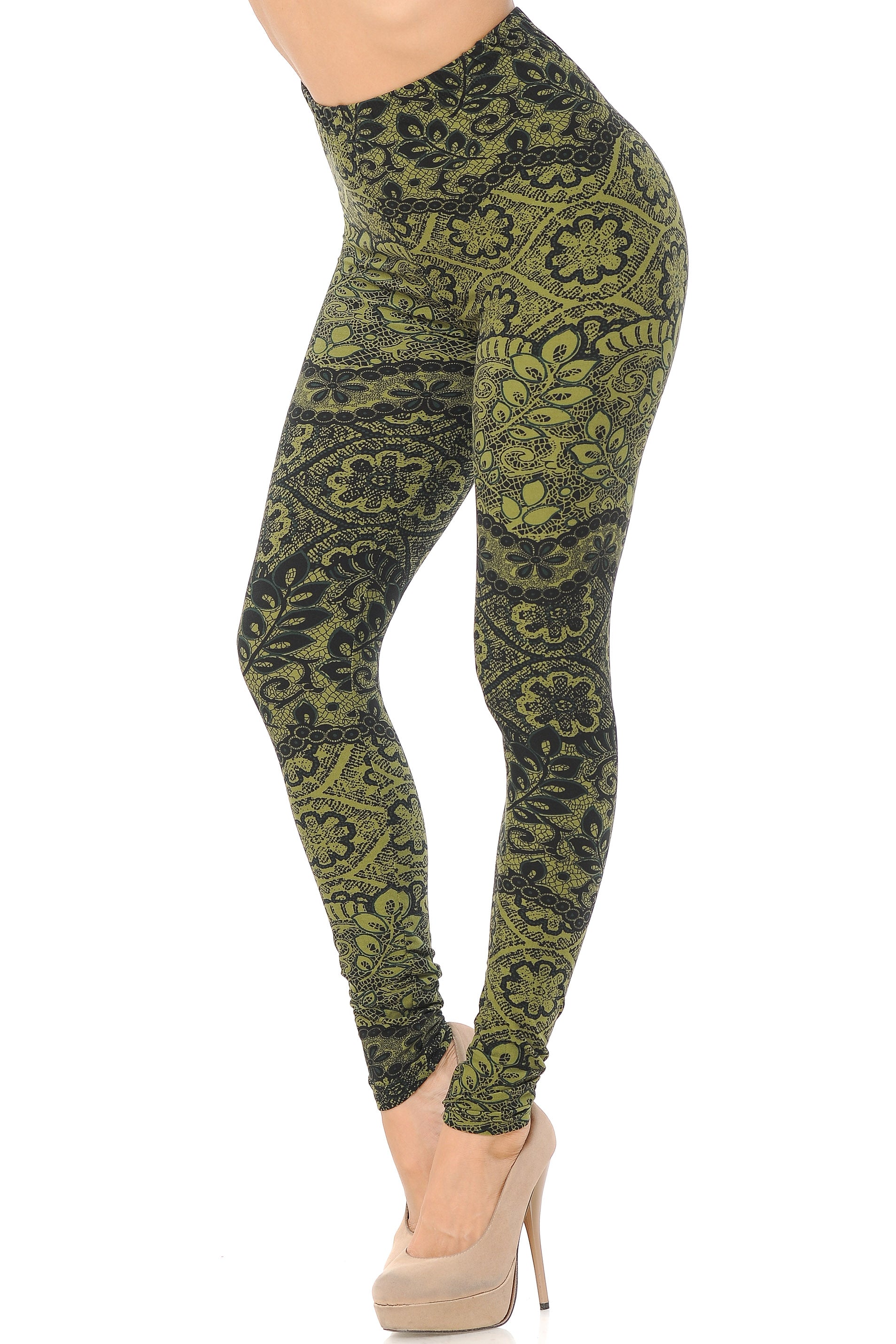 Buttery Soft Olive Leaf Extra Plus Size Leggings - 3X-5X (XPlus One Size,Olive)