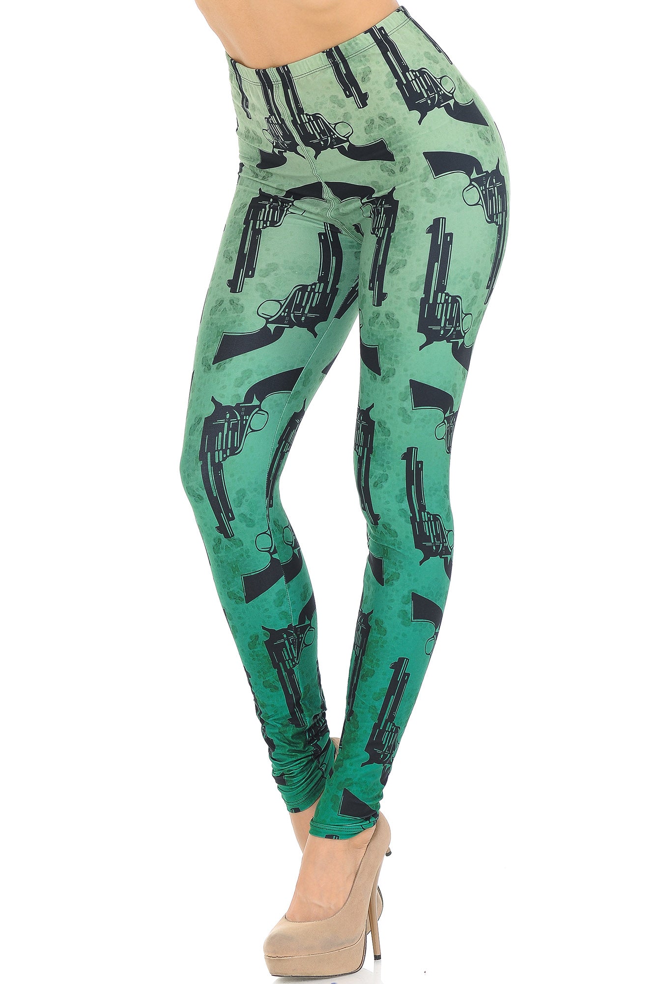 Creamy Soft Ombre Green Guns Extra Small Leggings - USA Fashion (XSmall One Size,Green)