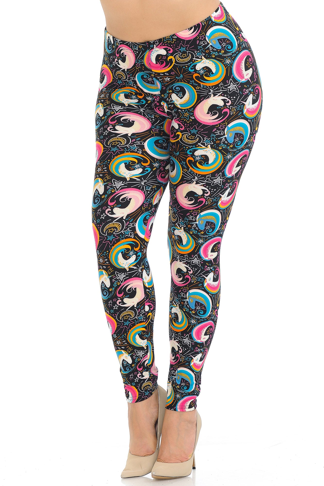 Buttery Soft Groovy Hip Unicorn Extra Plus Size Leggings - 3X-5X (XPlus One Size,Multi Color Bold)