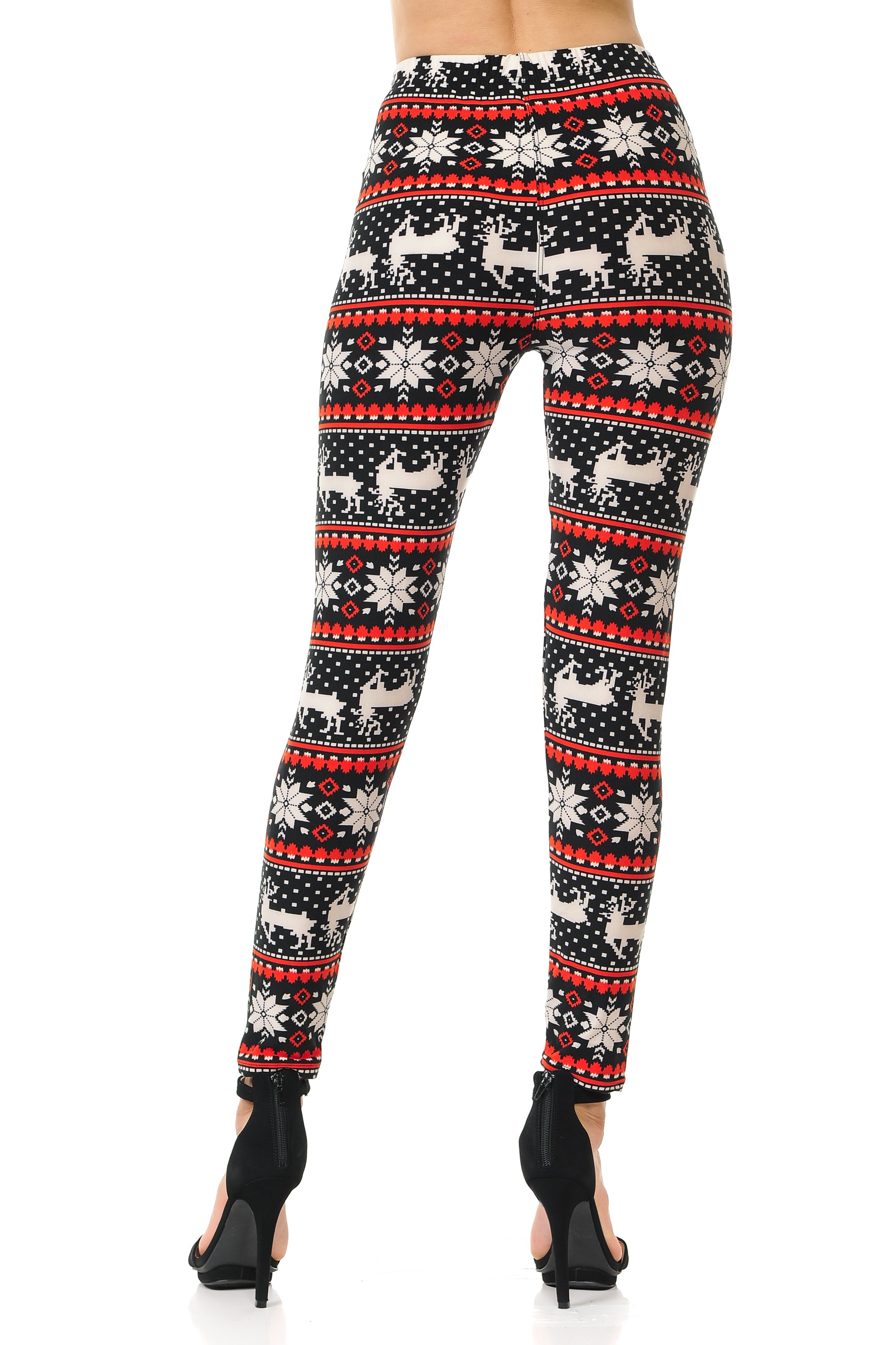 Buttery Soft Snowflakes and Reindeer Christmas Extra Plus Size Leggings - 3X-5X (Red,XPlus One Size)