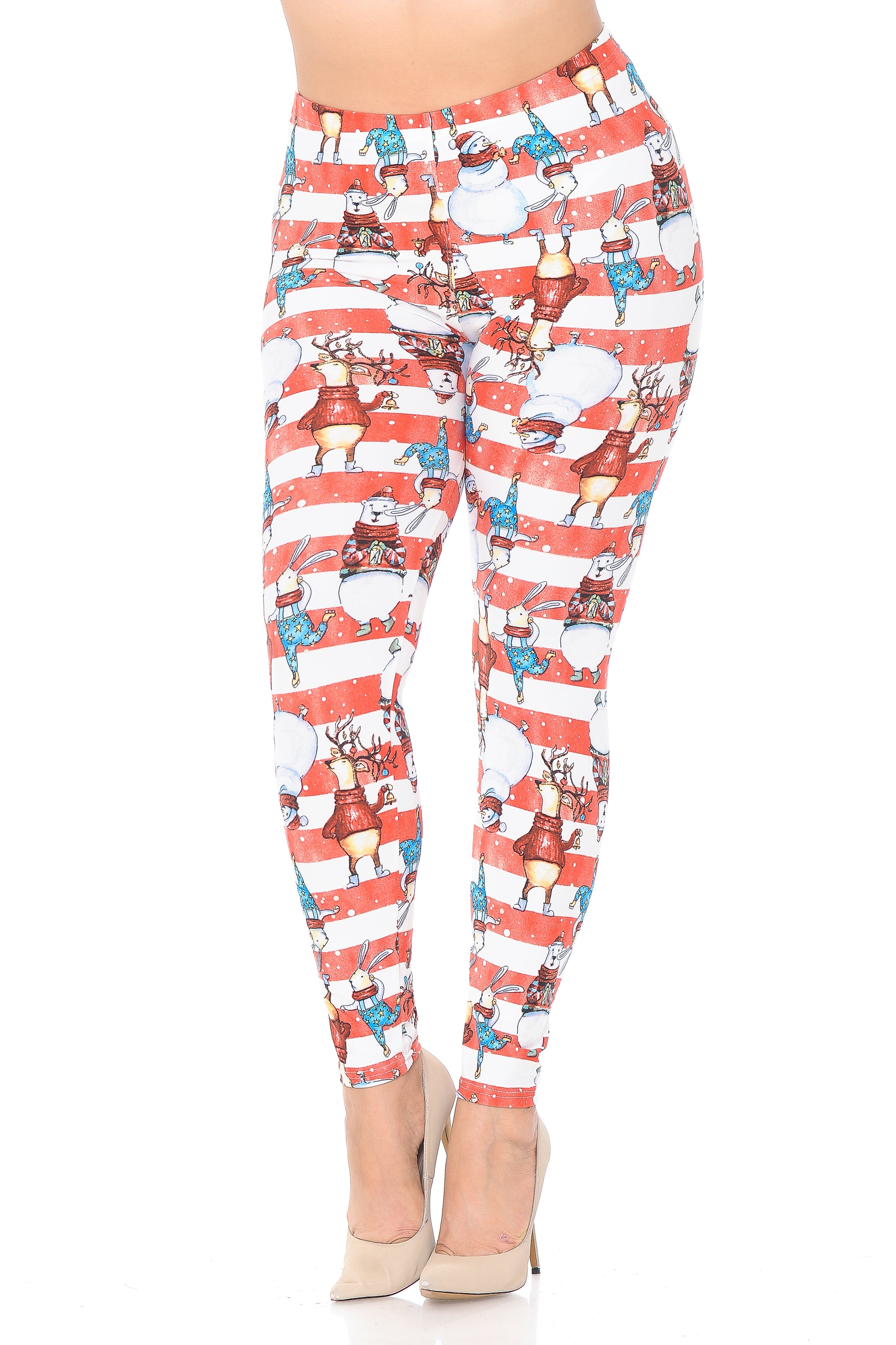 Buttery Soft Vintage Christmas Figurine Extra Plus Size Leggings - 3X-5X (Red,XPlus One Size)