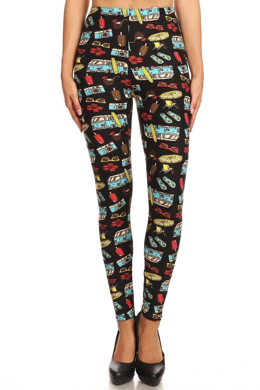 Buttery Soft Hippy Van Summer Holiday Extra Plus Size Leggings - 3X-5X (One Size Plus,Black)