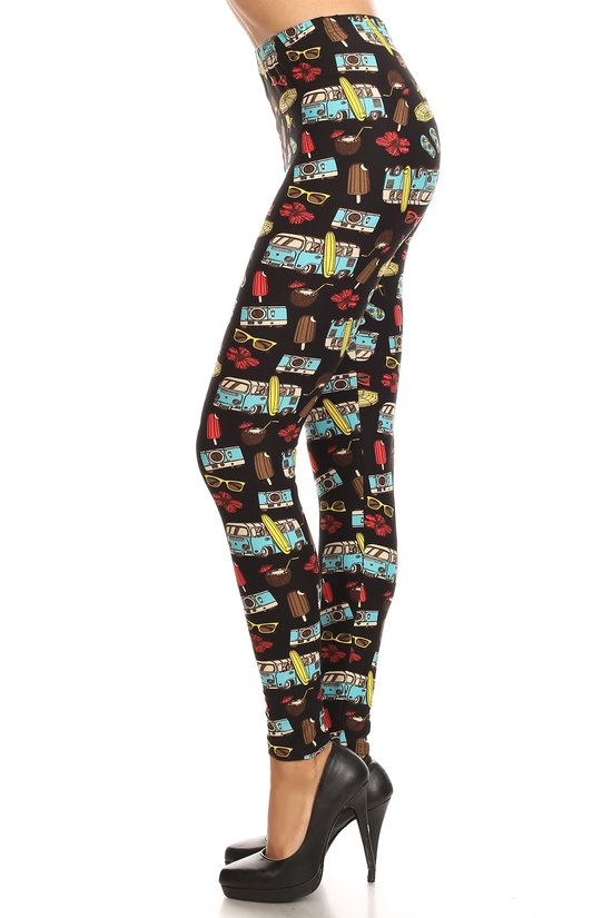 Buttery Soft Hippy Van Summer Holiday Extra Plus Size Leggings - 3X-5X (One Size Plus,Black)