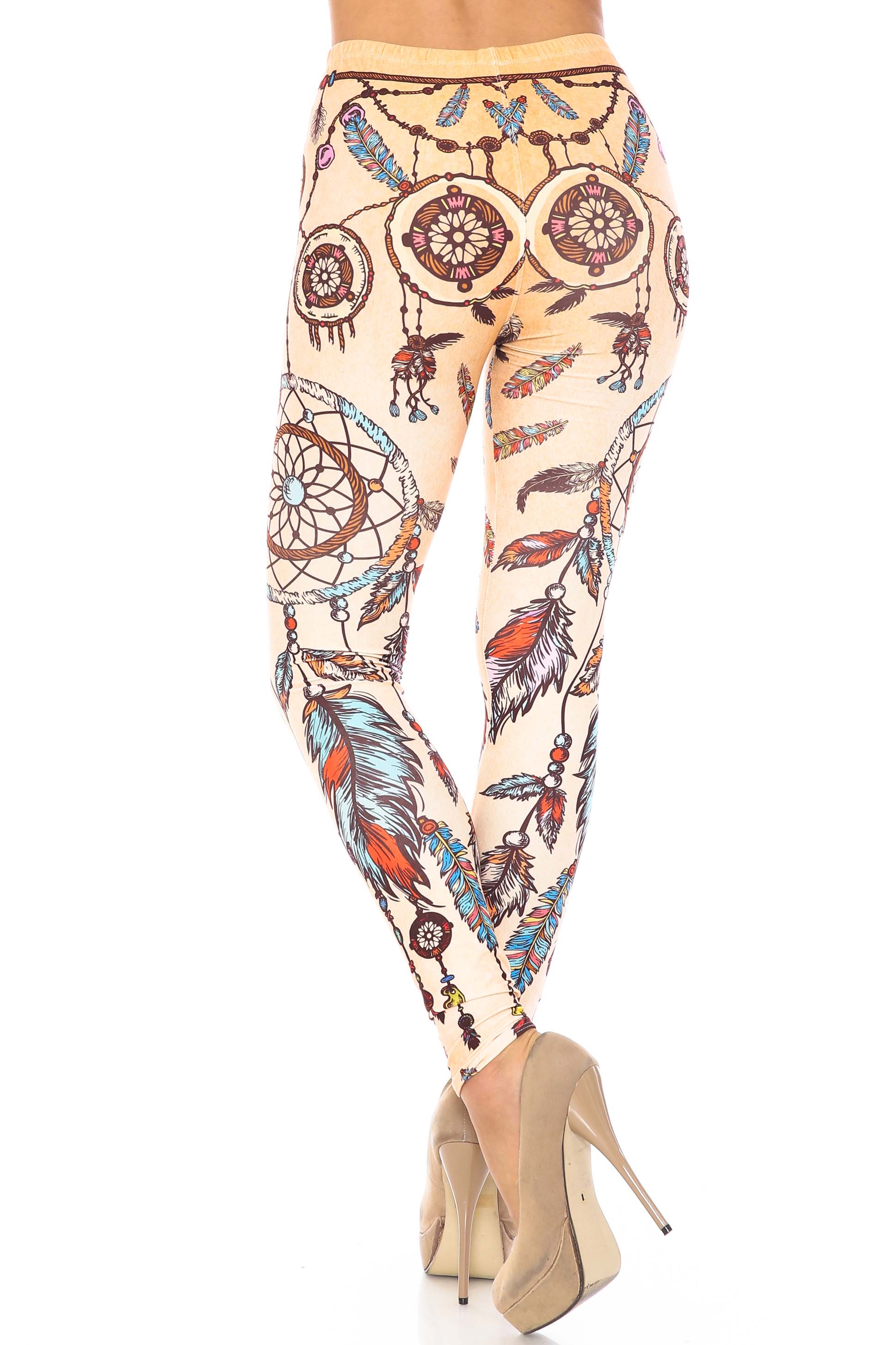 Creamy Soft Dreamcatcher Extra Plus Size Leggings - 3X-5X - USA Fashion (XPlus One Size,Beige)