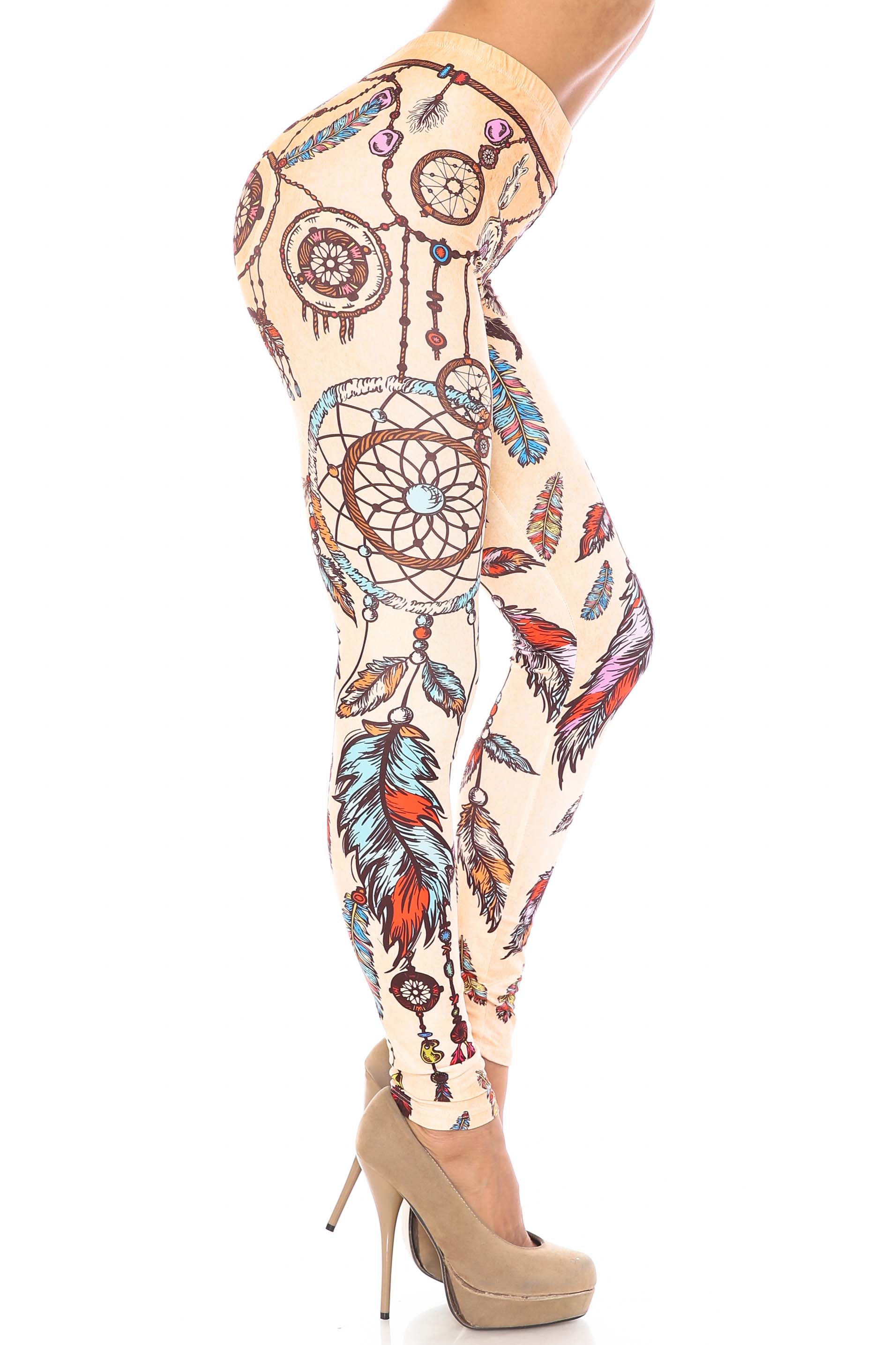Creamy Soft Dreamcatcher Extra Plus Size Leggings - 3X-5X - USA Fashion (XPlus One Size,Beige)
