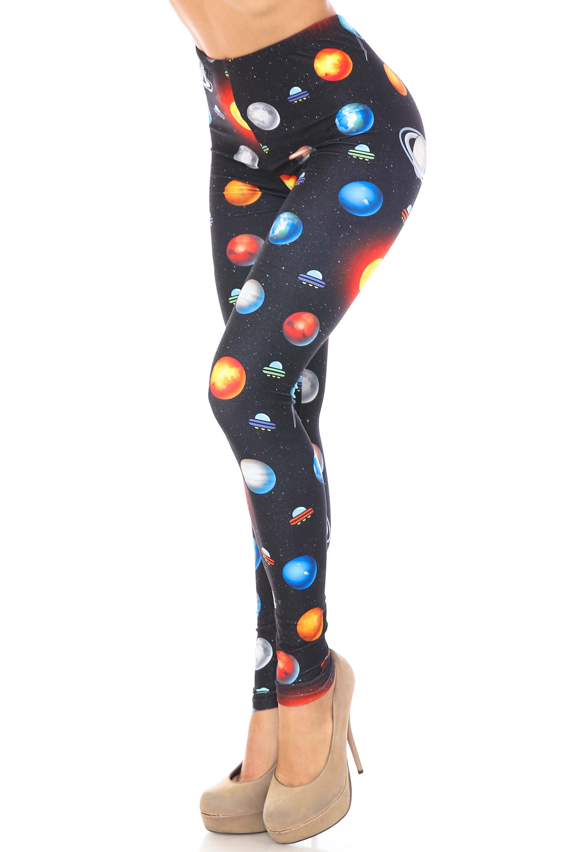Creamy Soft Galaxy Planets Extra Plus Size Leggings - 3X-5X - USA Fashion (XPlus One Size,Black)