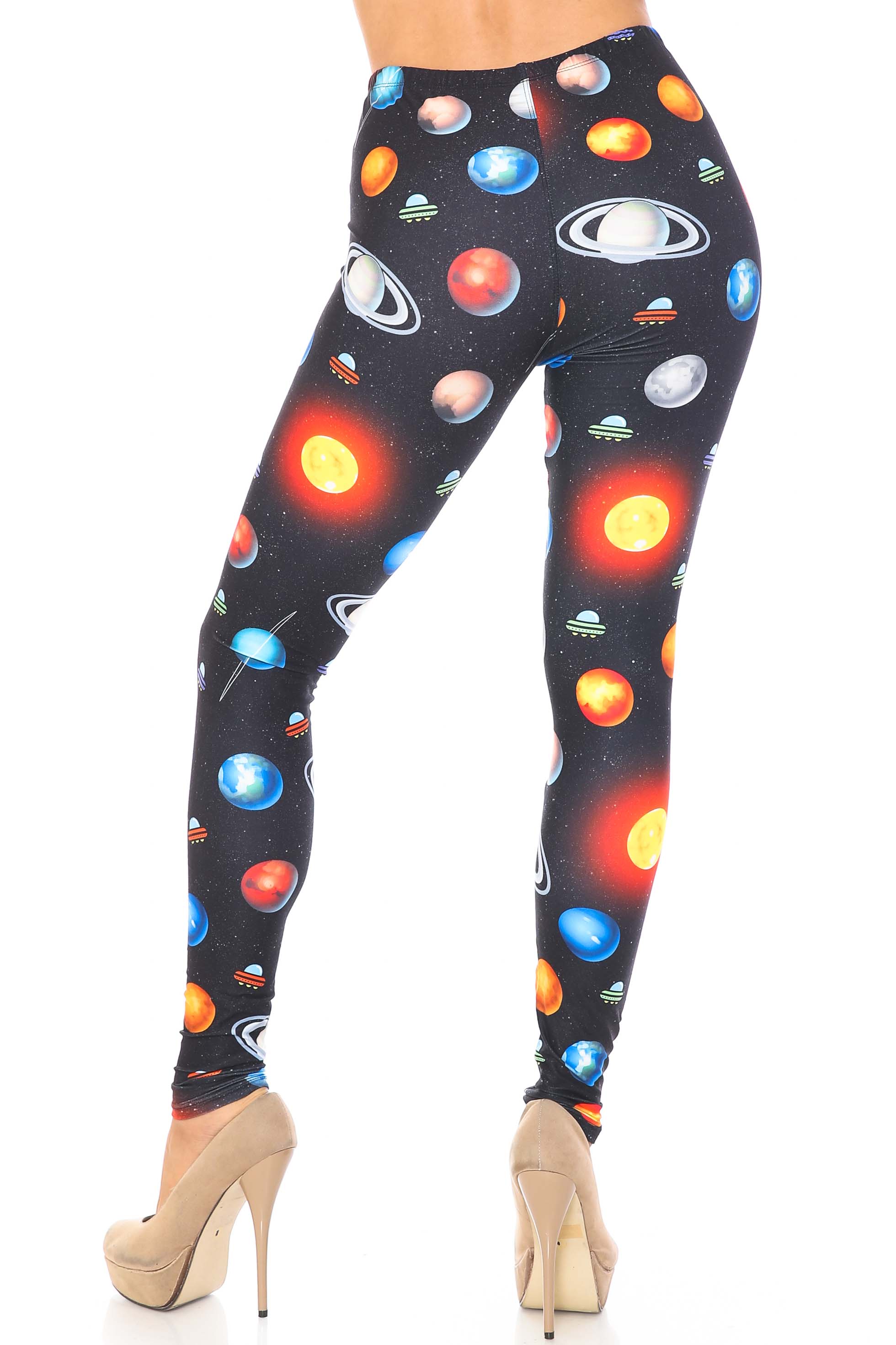 Creamy Soft Galaxy Planets Extra Plus Size Leggings - 3X-5X - USA Fashion (XPlus One Size,Black)