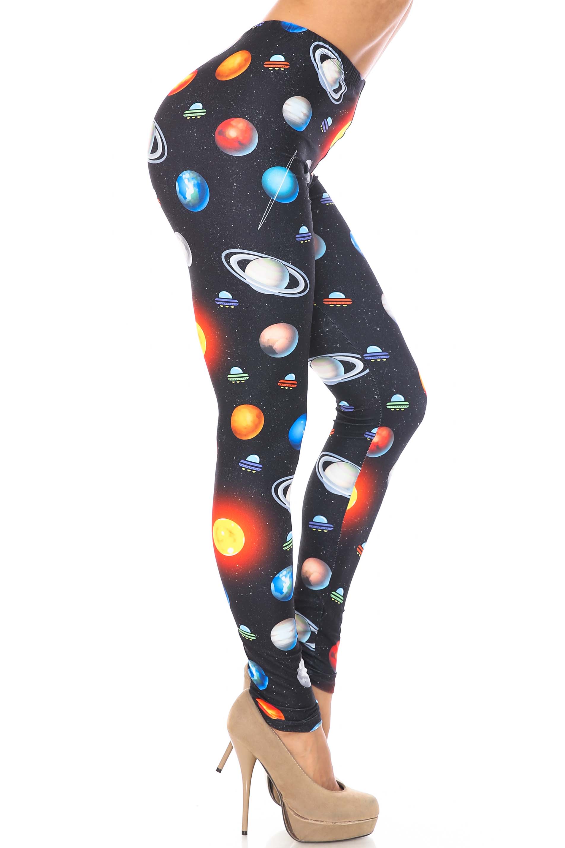 Creamy Soft Galaxy Planets Extra Plus Size Leggings - 3X-5X - USA Fashion (XPlus One Size,Black)