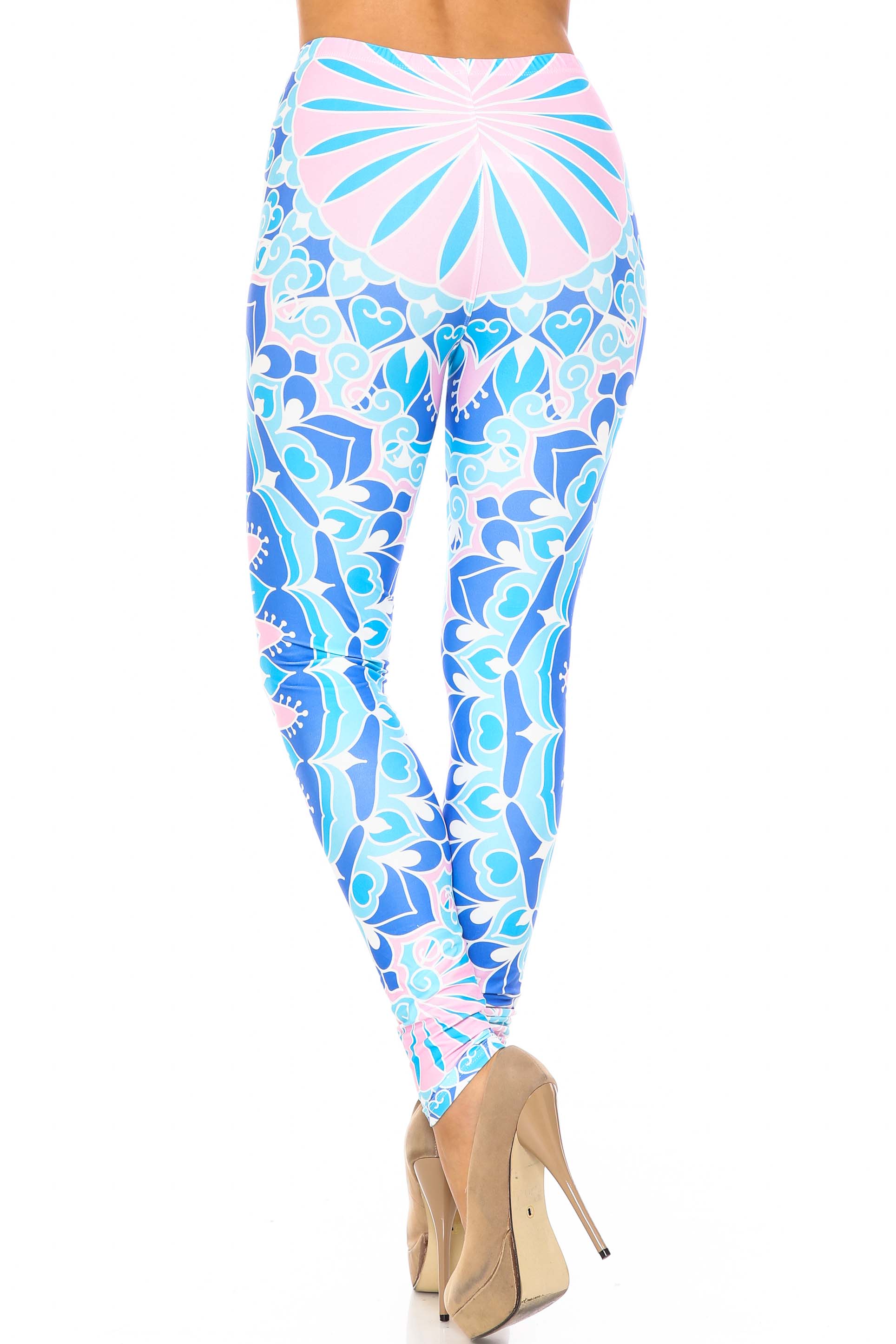 Creamy Soft Bursting Blue Mandala Extra Plus Size Leggings - 3X-5X - USA Fashion (XPlus One Size,Blue)