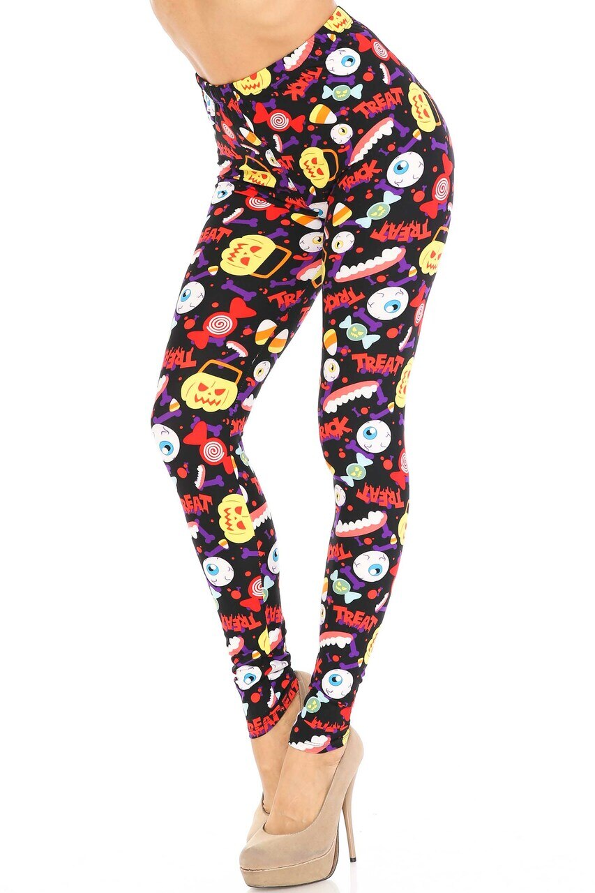 Buttery Soft Trick or Treat Extra Plus Size Leggings - 3X-5X (XPlus One Size,Multi Color Bold)