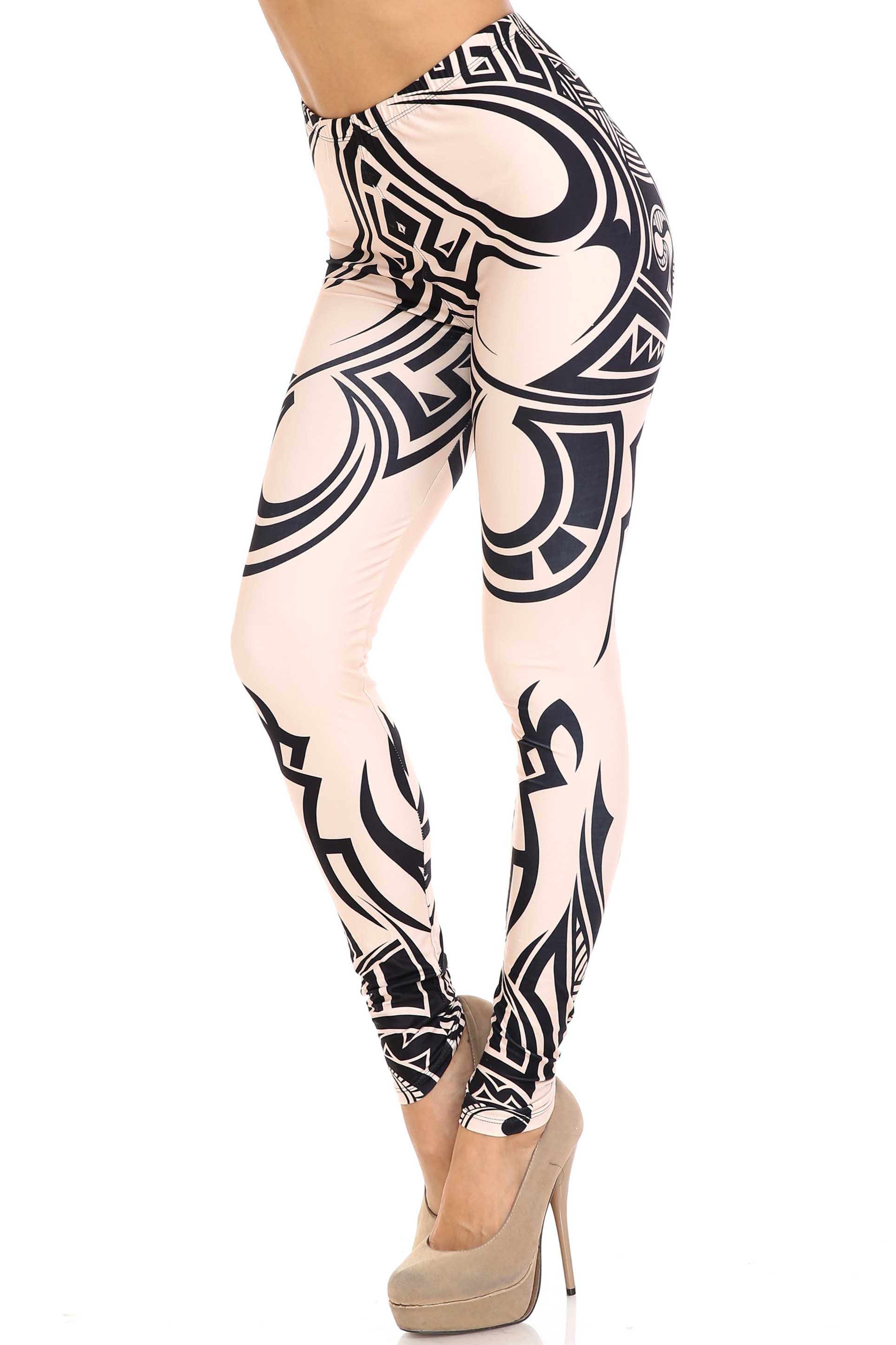Creamy Soft Celestial Tribal Extra Plus Size Leggings - 3X-5X - USA Fashion (XPlus One Size,Beige)