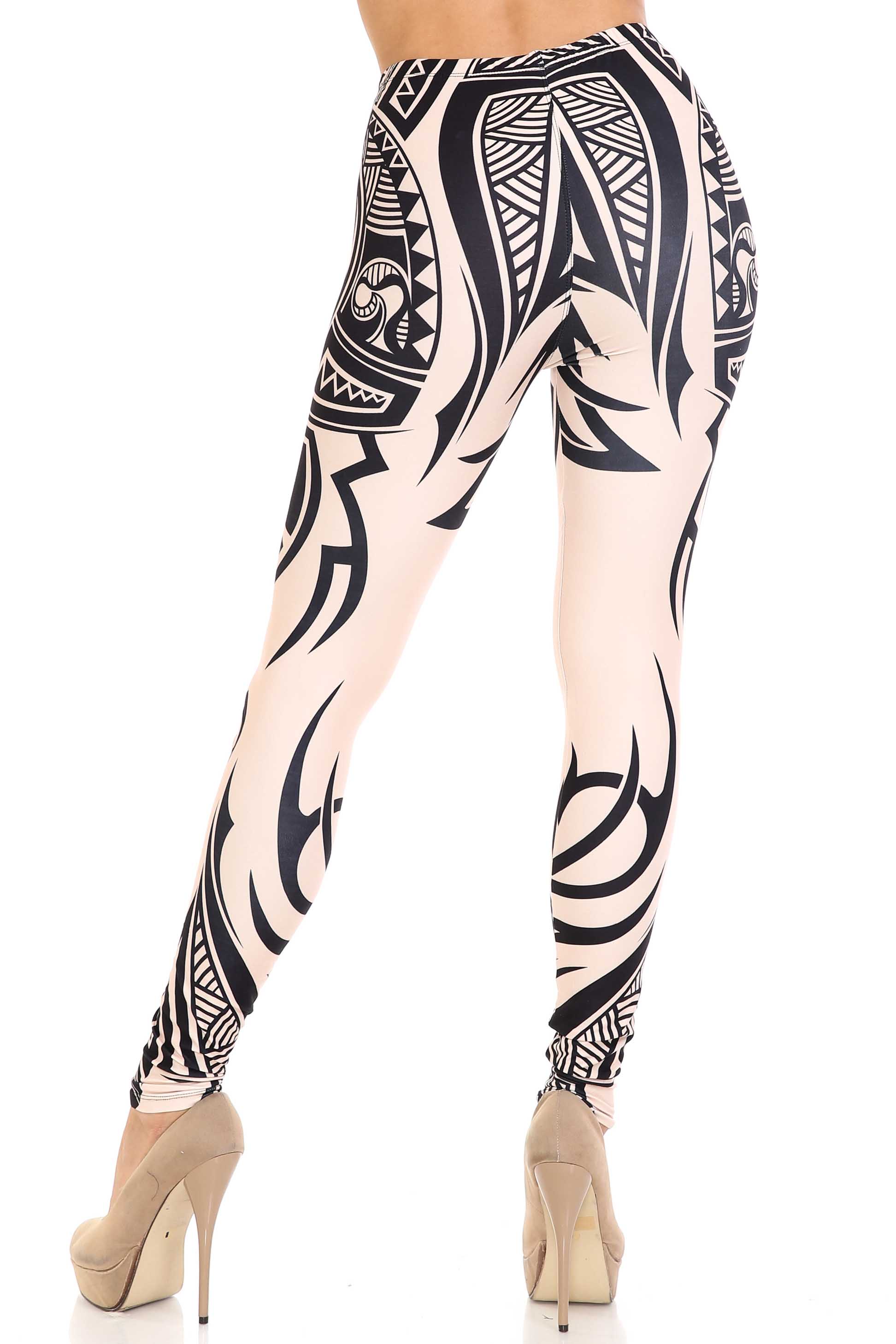 Creamy Soft Celestial Tribal Extra Plus Size Leggings - 3X-5X - USA Fashion (XPlus One Size,Beige)