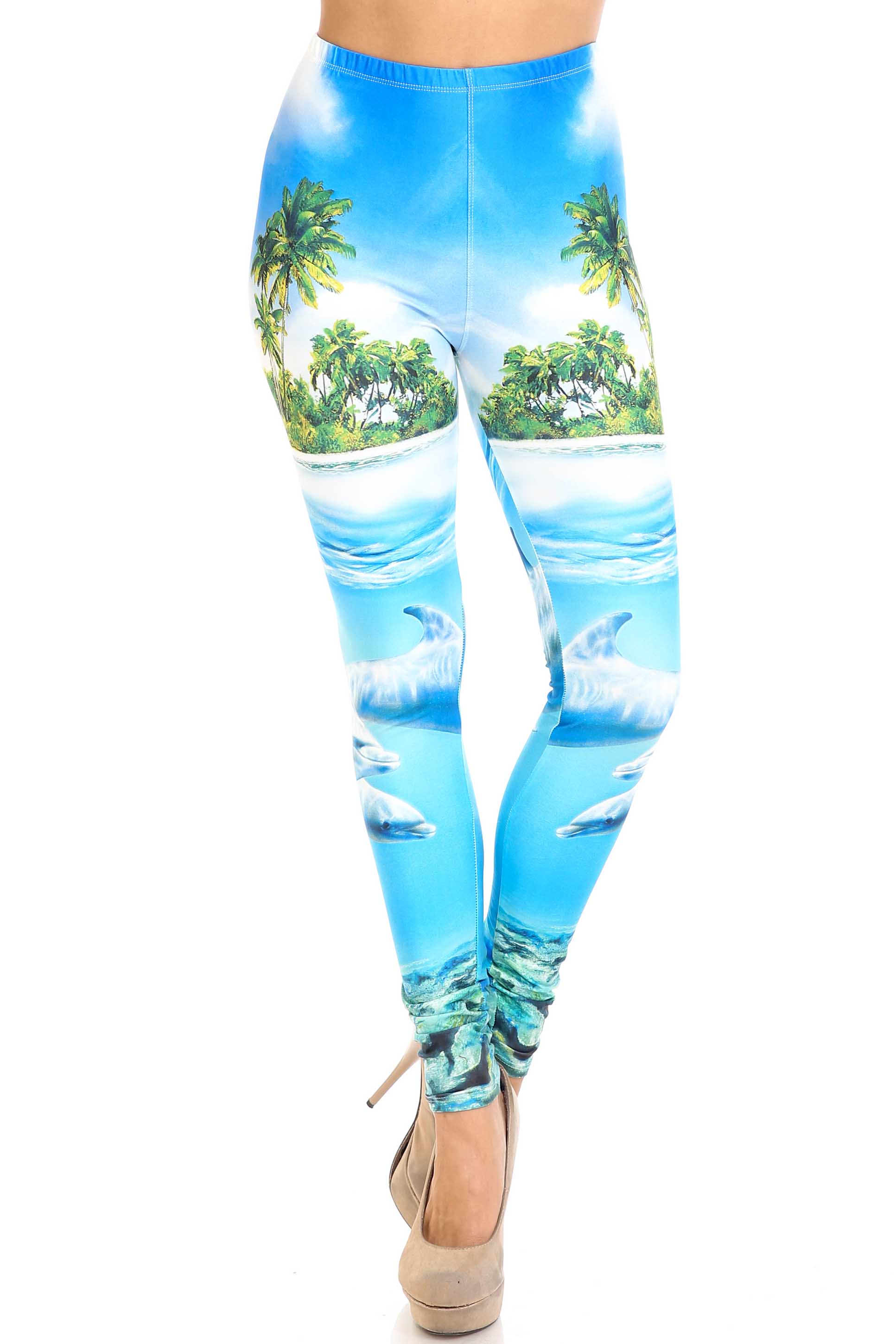 Creamy Soft Dolphin Paradise Extra Plus Size Leggings - 3X-5X - By USA Fashion (XPlus One Size,Blue)