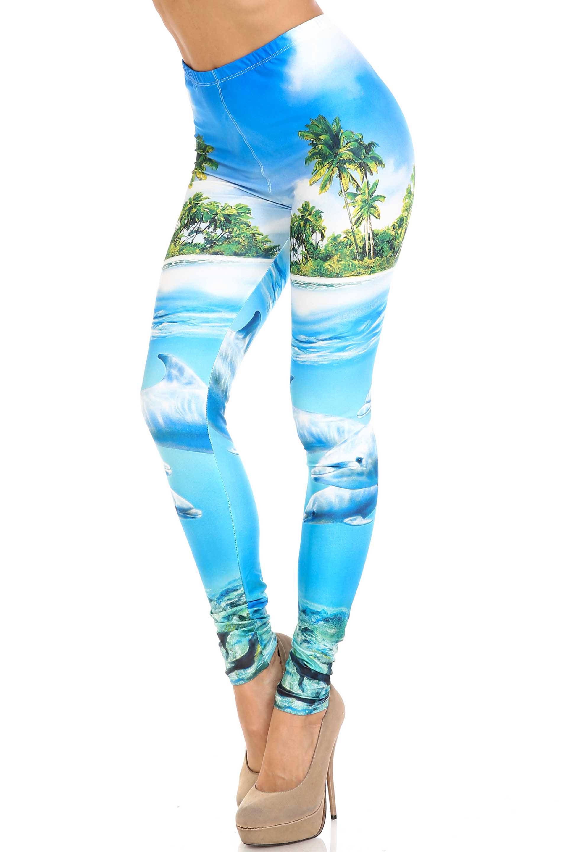 Creamy Soft Dolphin Paradise Extra Plus Size Leggings - 3X-5X - By USA Fashion (XPlus One Size,Blue)