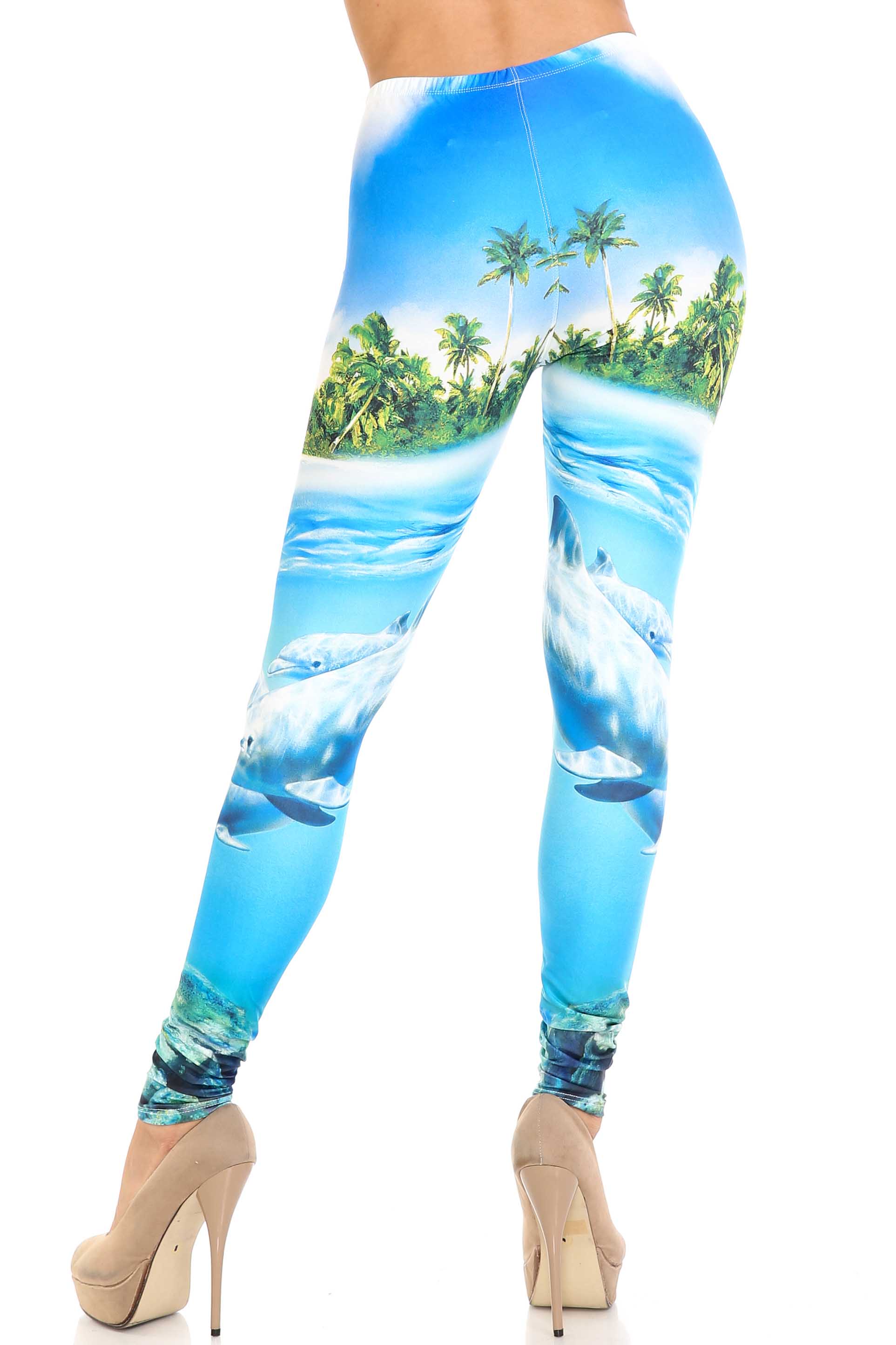Creamy Soft Dolphin Paradise Extra Plus Size Leggings - 3X-5X - By USA Fashion (XPlus One Size,Blue)