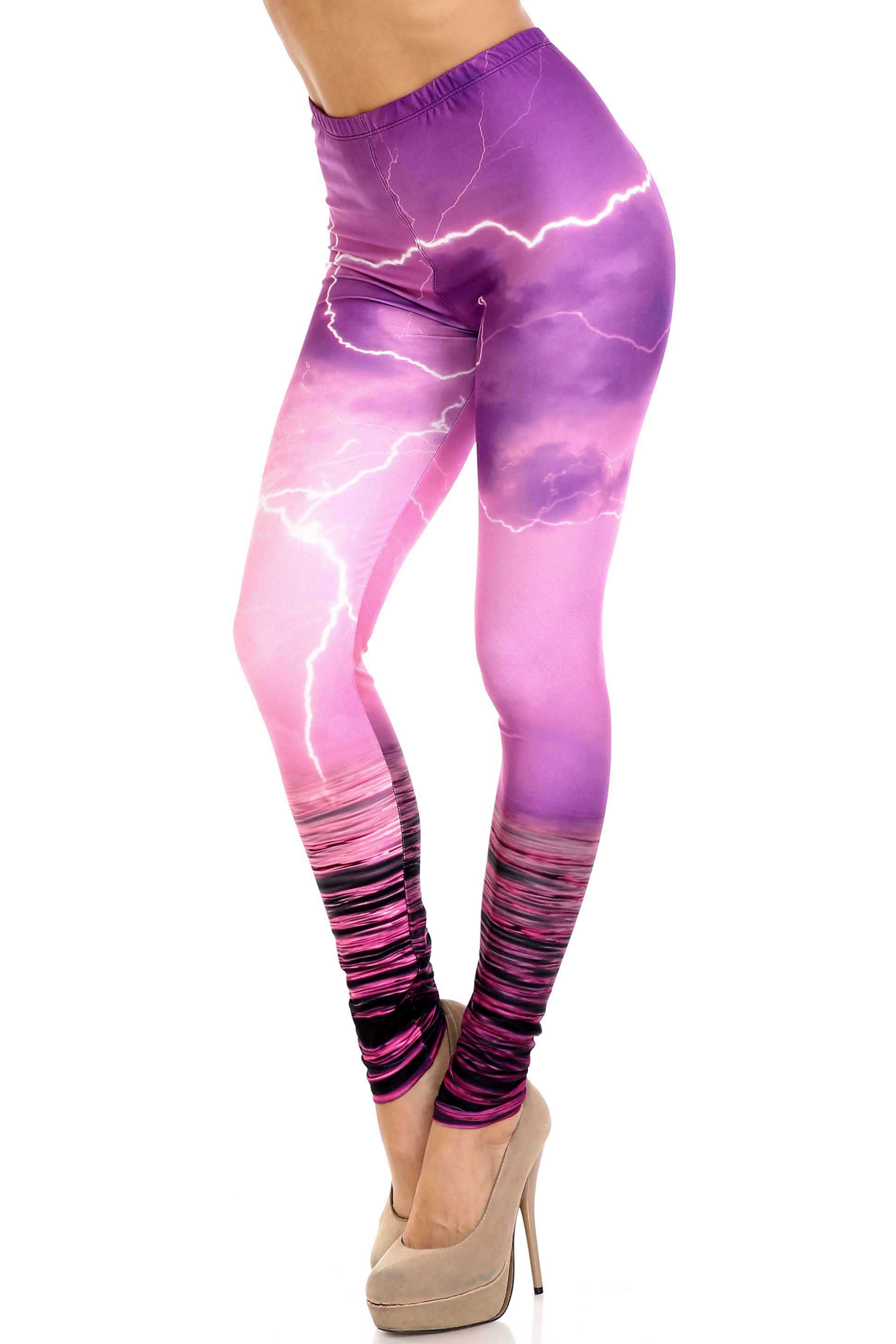 Creamy Soft Pink Lightning Storm Extra Plus Size Leggings - 3X-5X - USA Fashion (XPlus One Size,Fuchsia)