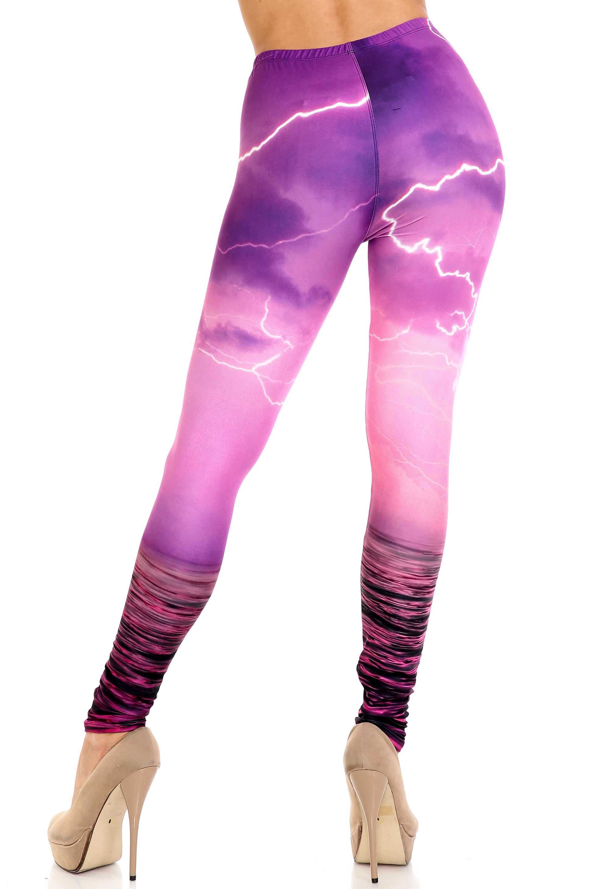 Creamy Soft Pink Lightning Storm Extra Plus Size Leggings - 3X-5X - USA Fashion (XPlus One Size,Fuchsia)