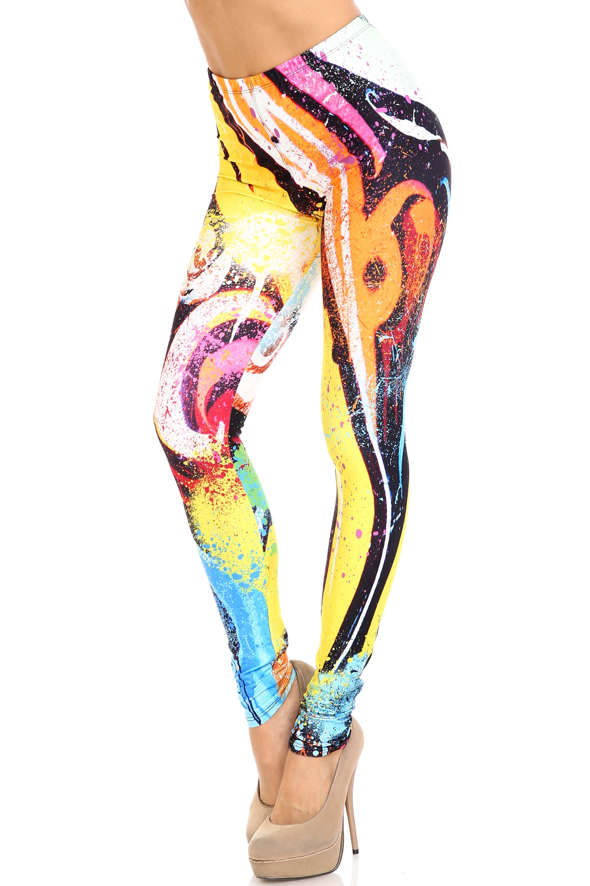 Creamy Soft Colorful Paint Strokes Extra Plus Size Leggings - 3X-5X - USA Fashion (XPlus One Size,Multi Color Bold)