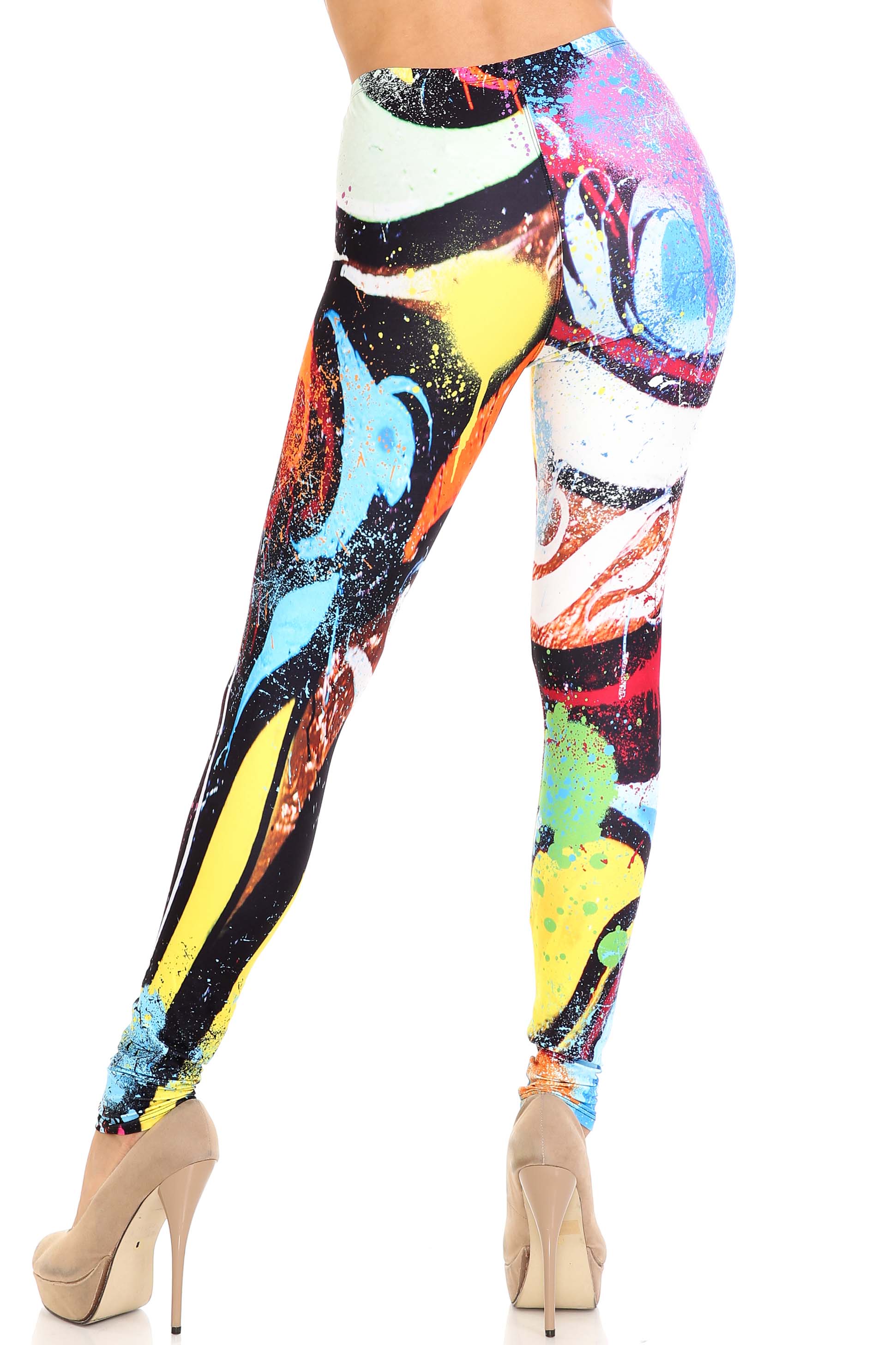 Creamy Soft Colorful Paint Strokes Extra Plus Size Leggings - 3X-5X - USA Fashion (XPlus One Size,Multi Color Bold)
