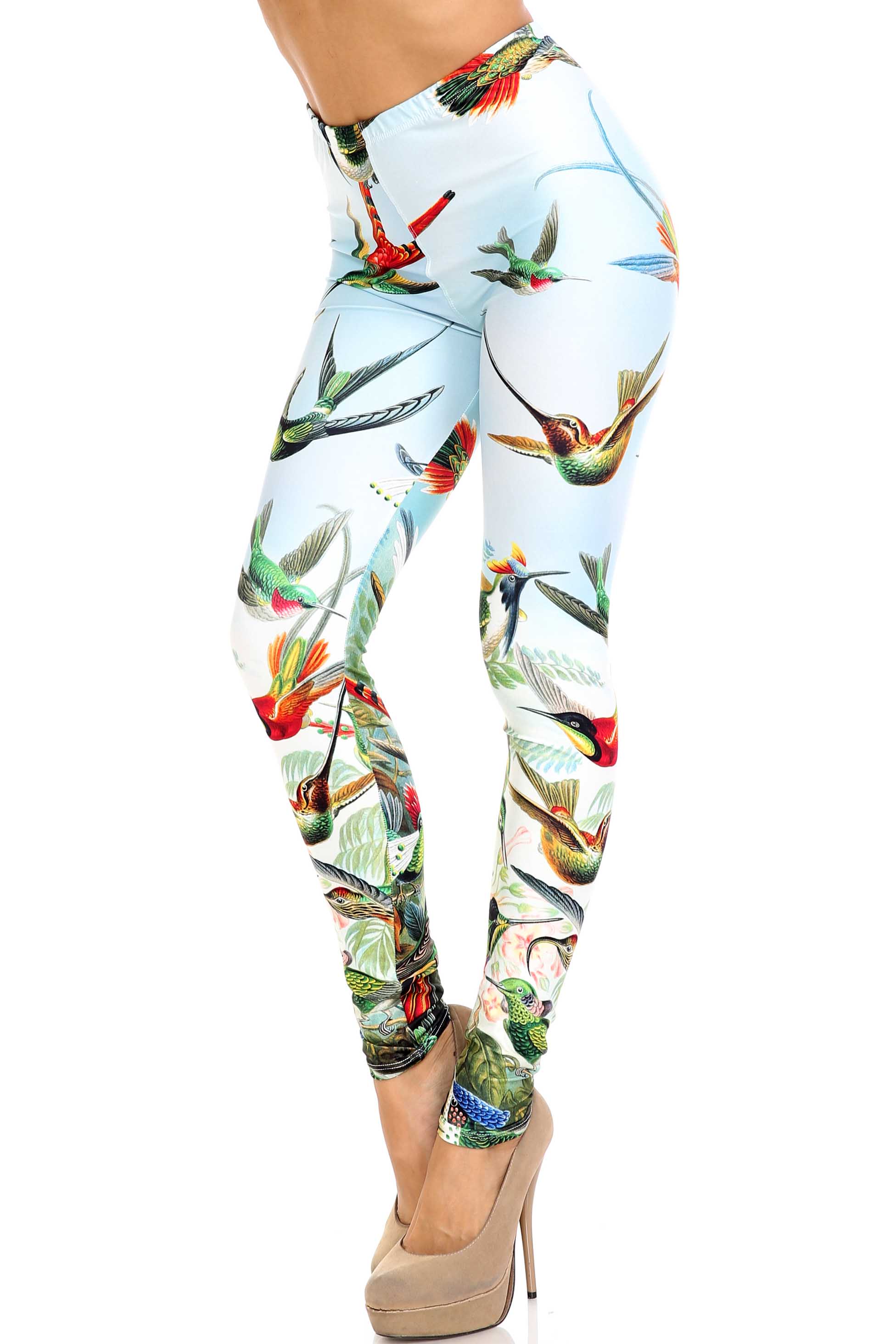 Creamy Soft Happy Hummingbirds Extra Plus Size Leggings - 3X-5X - USA Fashion (XPlus One Size,Blue)
