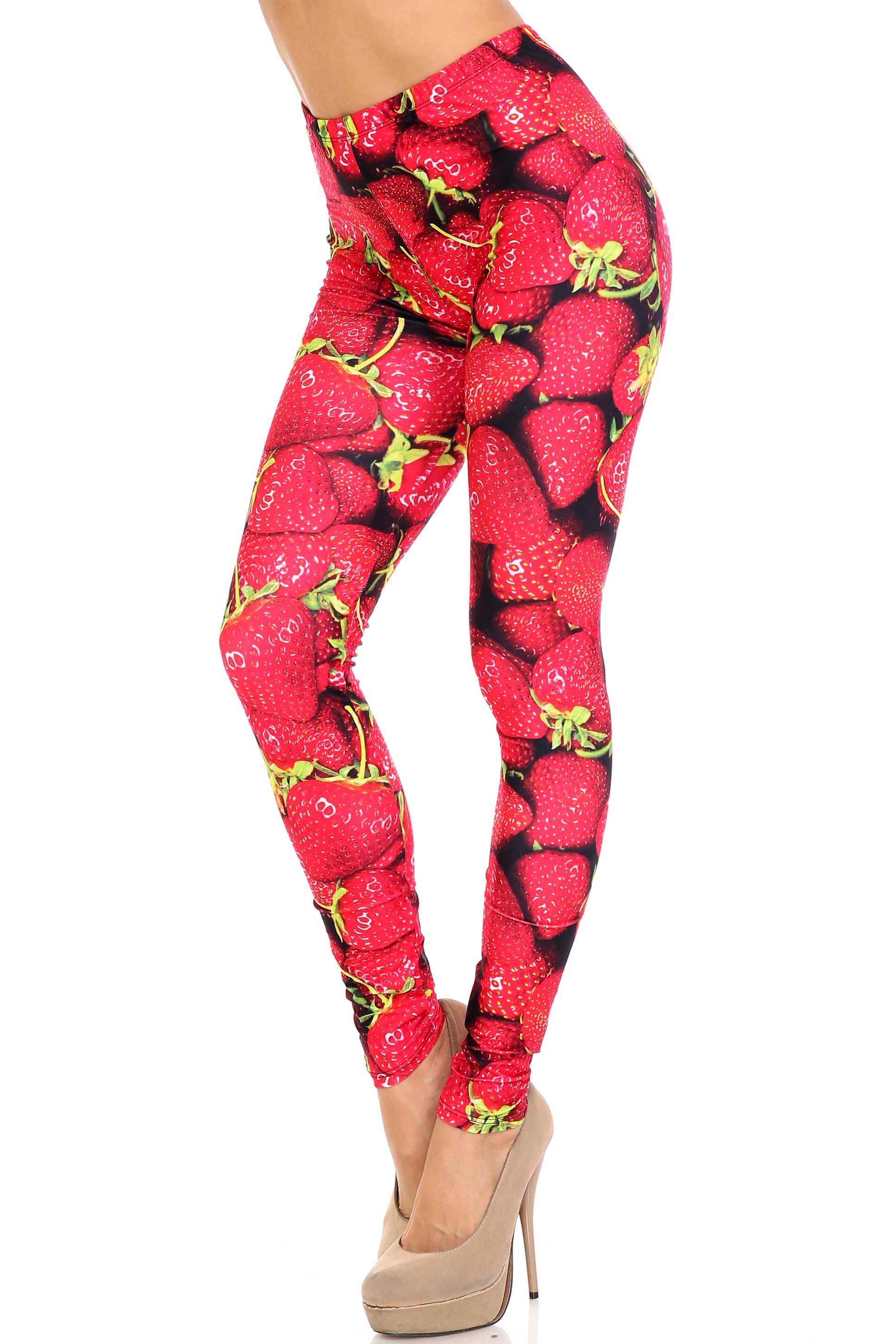 Creamy Soft Strawberry Extra Plus Size Leggings - 3X-5X - USA Fashion (Red,XPlus One Size)