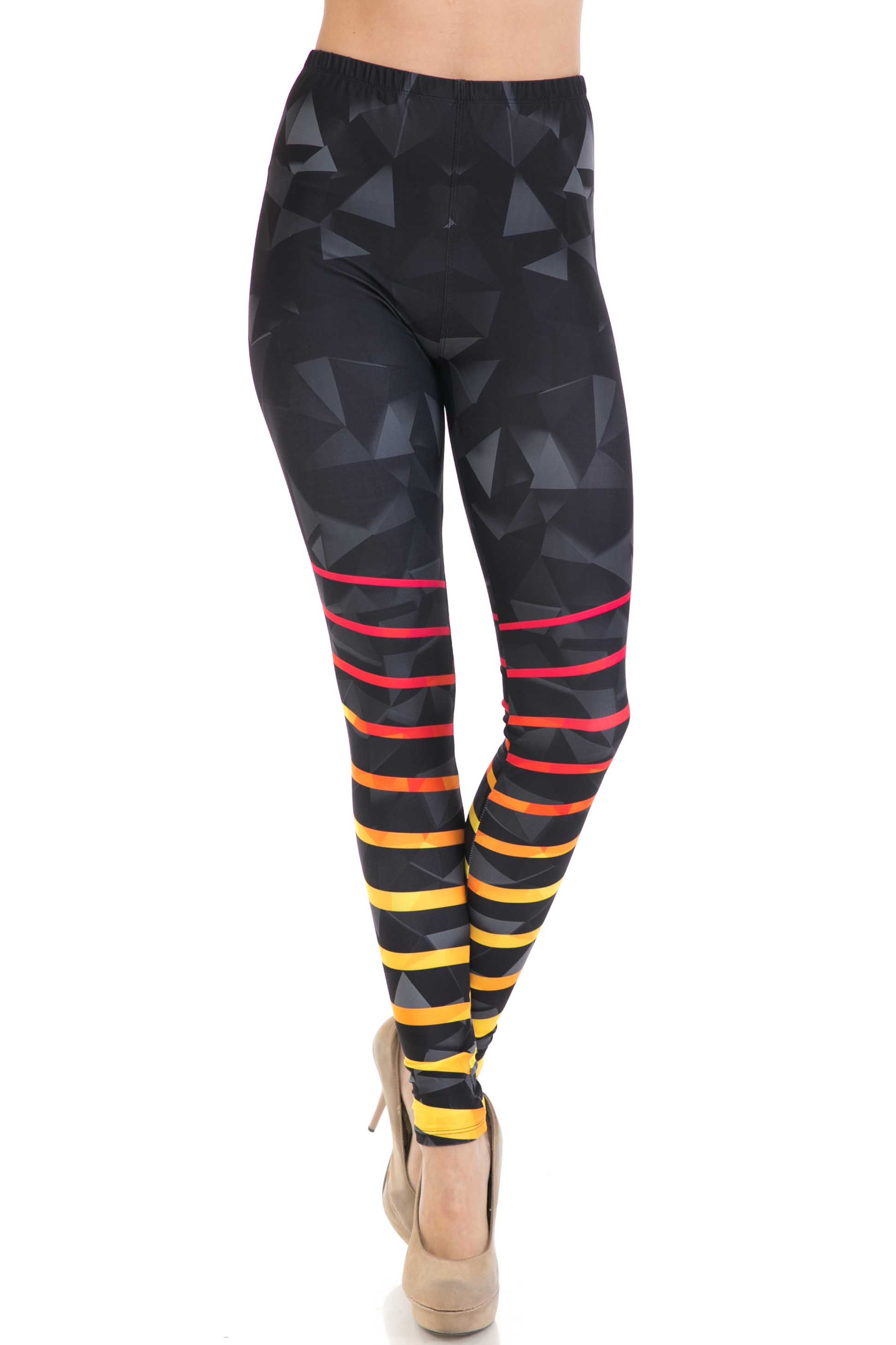 Creamy Soft 3D Harmonic Angles Extra Plus Size Leggings - 3X-5X - USA Fashion (XPlus One Size,Black)