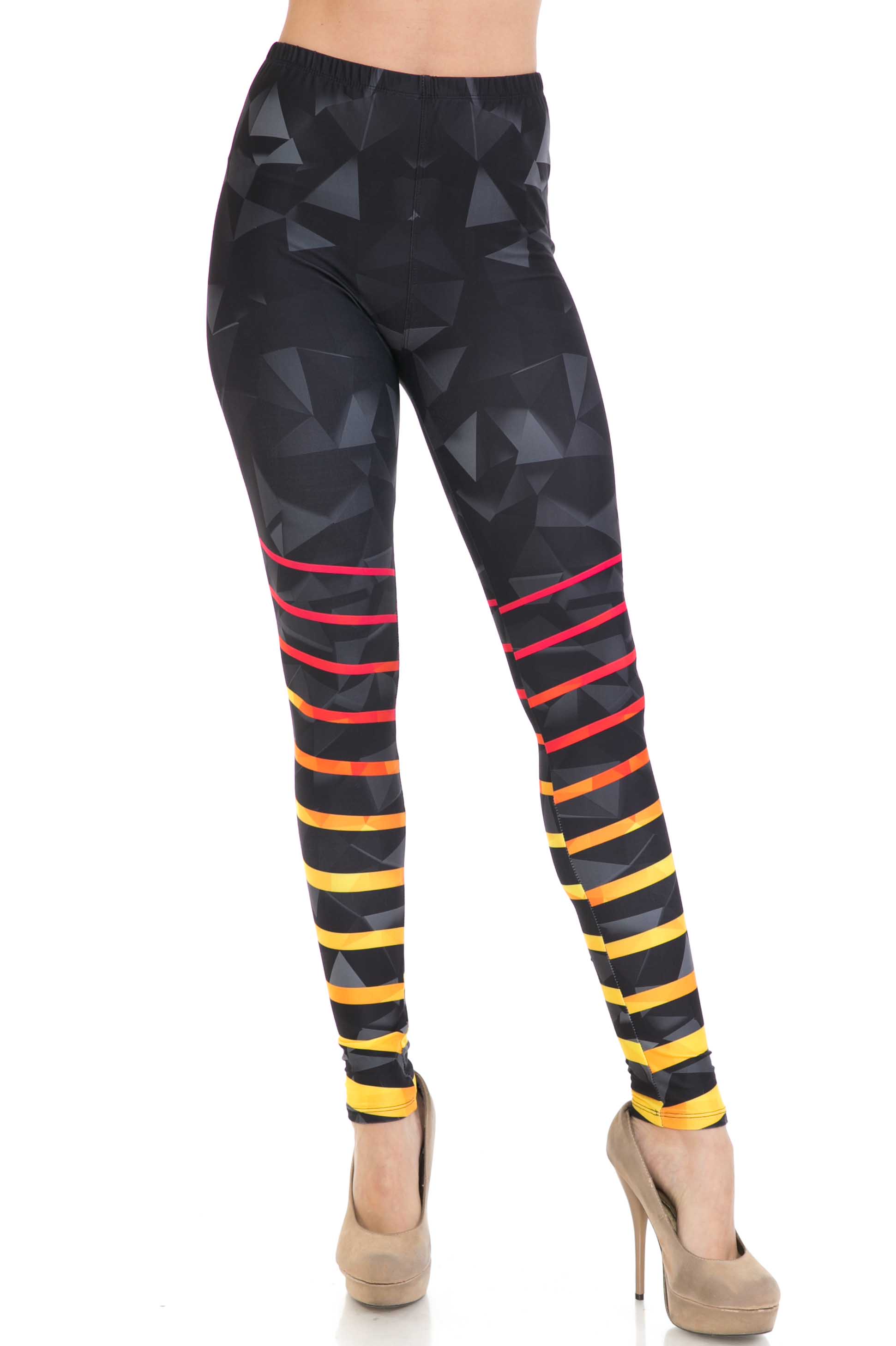 Creamy Soft 3D Harmonic Angles Extra Plus Size Leggings - 3X-5X - USA Fashion (XPlus One Size,Black)