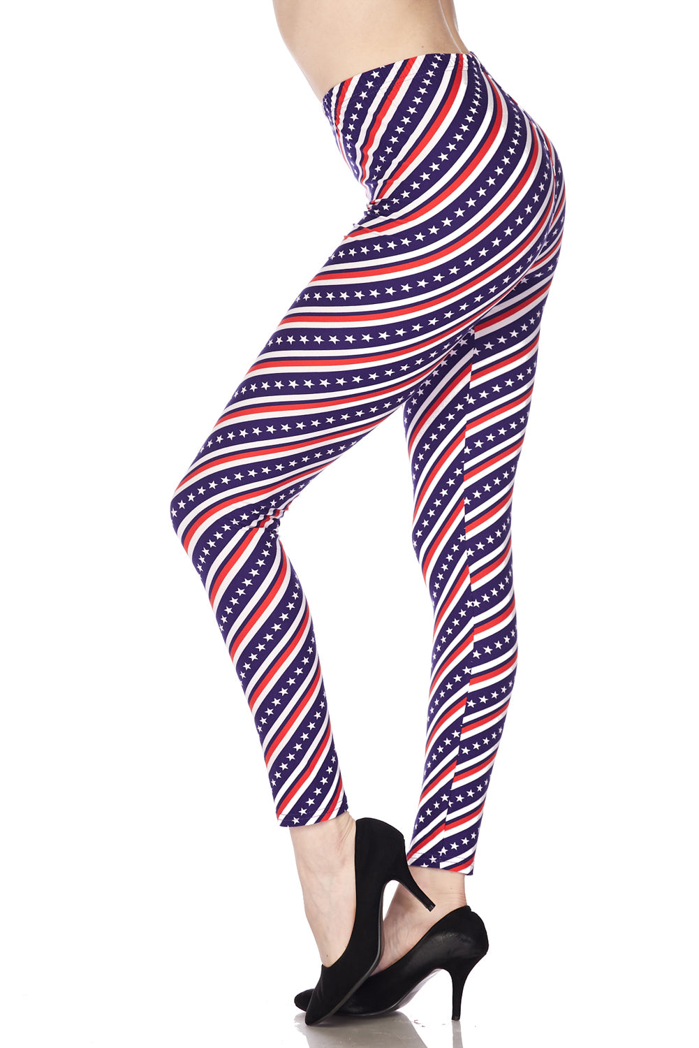 Buttery Soft Spiral Stars and Stripes Extra Plus Size Leggings - 3X-5X (XPlus One Size,Blue)