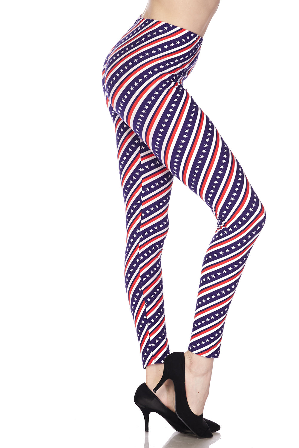 Buttery Soft Spiral Stars and Stripes Extra Plus Size Leggings - 3X-5X (XPlus One Size,Blue)