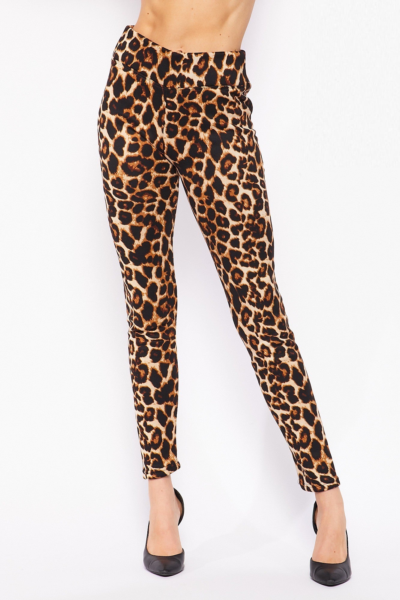 Buttery Smooth Bold and Beautiful High Waist Leopard Leggings - 3 Inch Waist (One Size Regular,Brown)