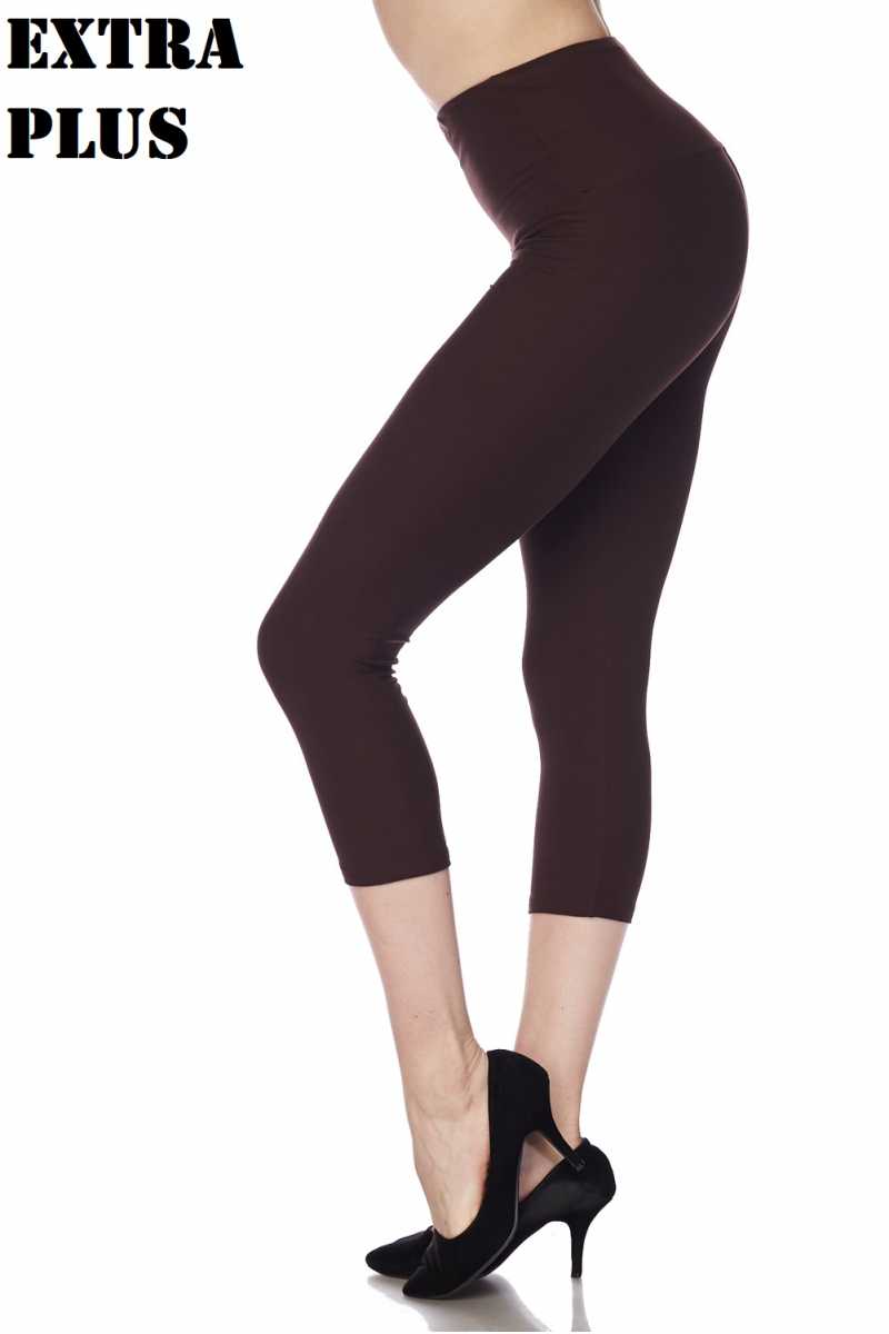 Brushed Basic Solid High Waisted Extra Plus Size Capris - 5 Inch - 3X-5X - New Mix