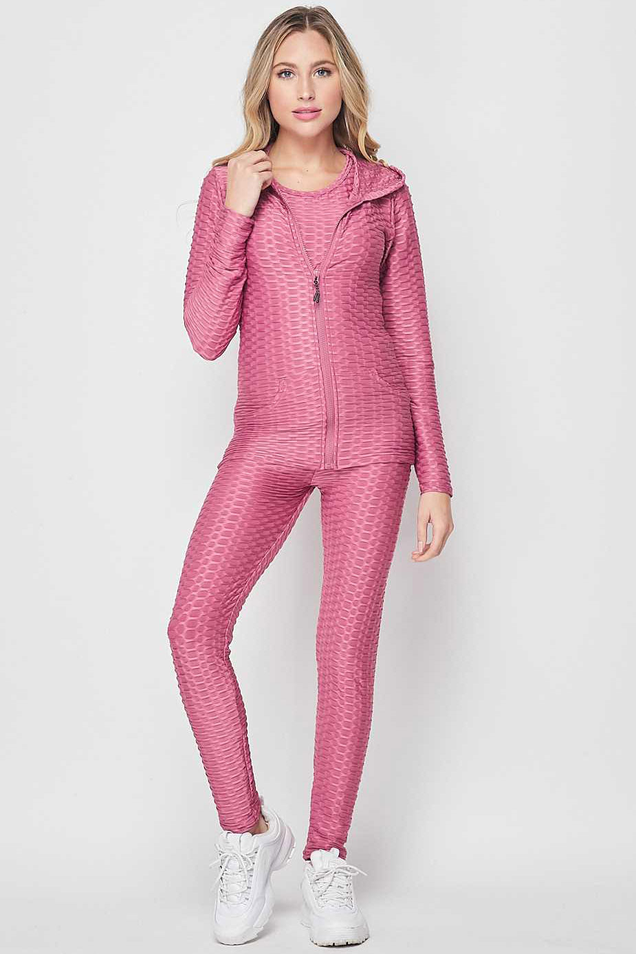 3 Piece Scrunch Butt Leggings Tank Top and Hooded Jacket Set